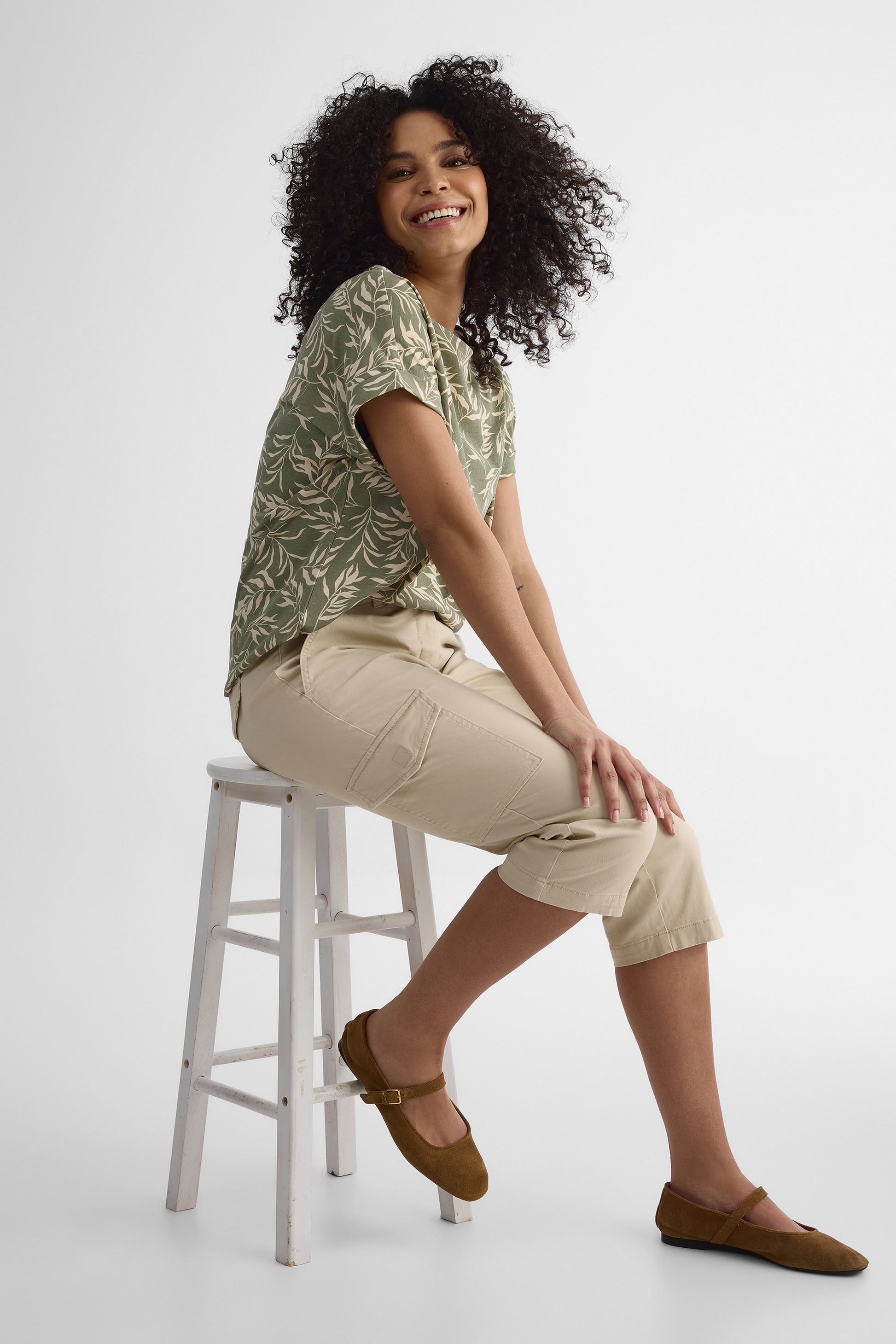 Pantalon capri taille mi-haute - Femme && BEIGE