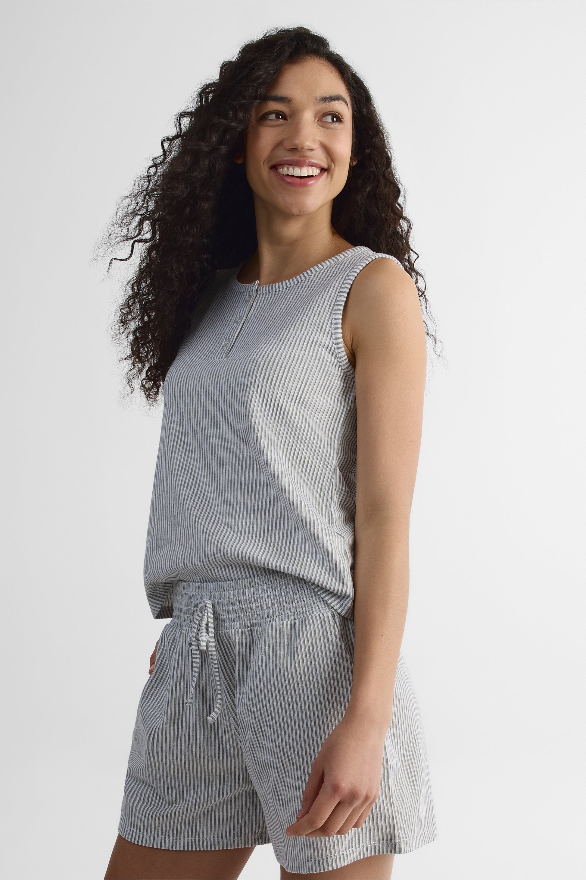 Camisole ajustée en seersucker - Femme && KAKI/MULTI