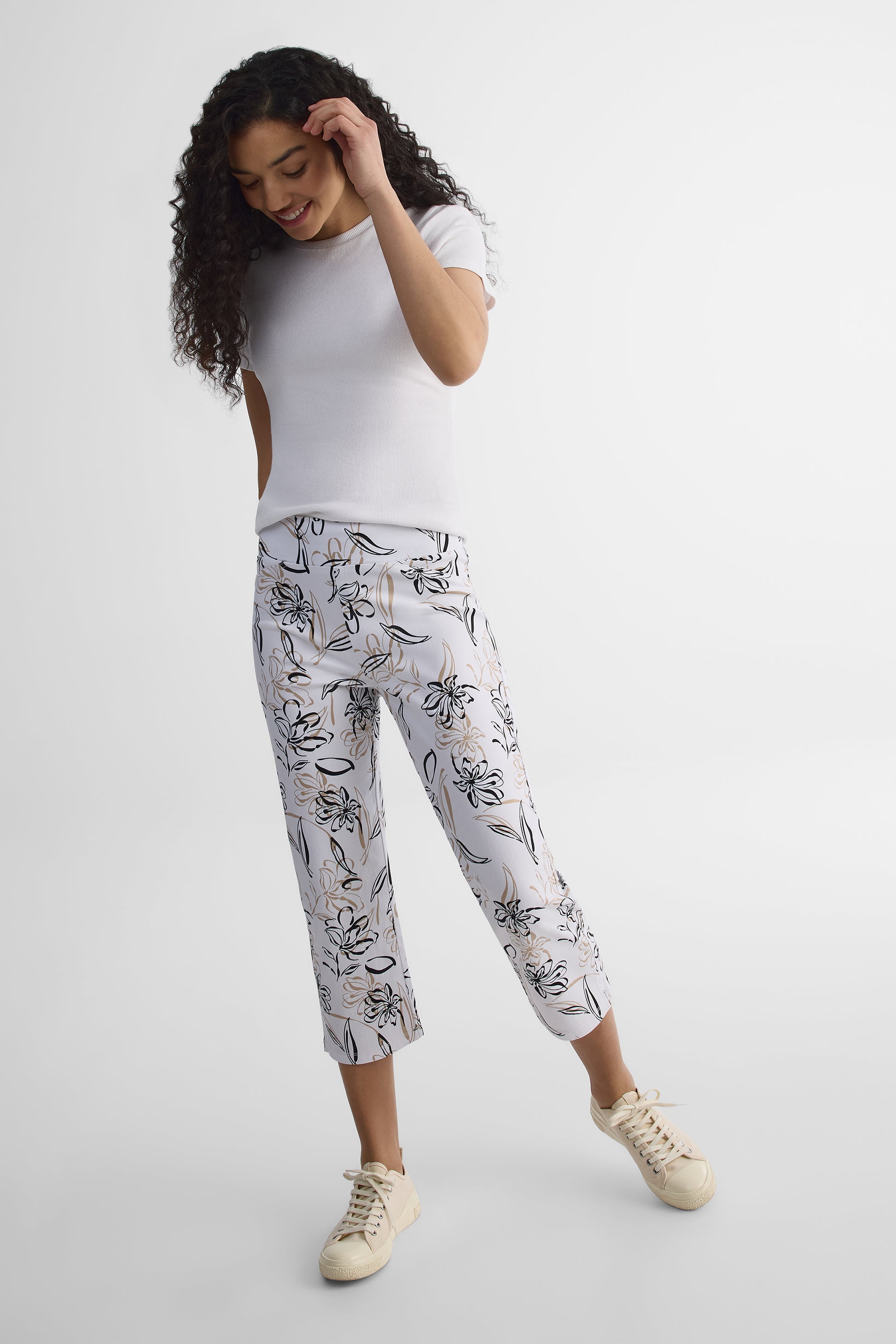 Pantalon capri imprimé - Femme && BLANC MULTI