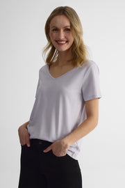 T-shirt col V léger - Femme && LAVANDE
