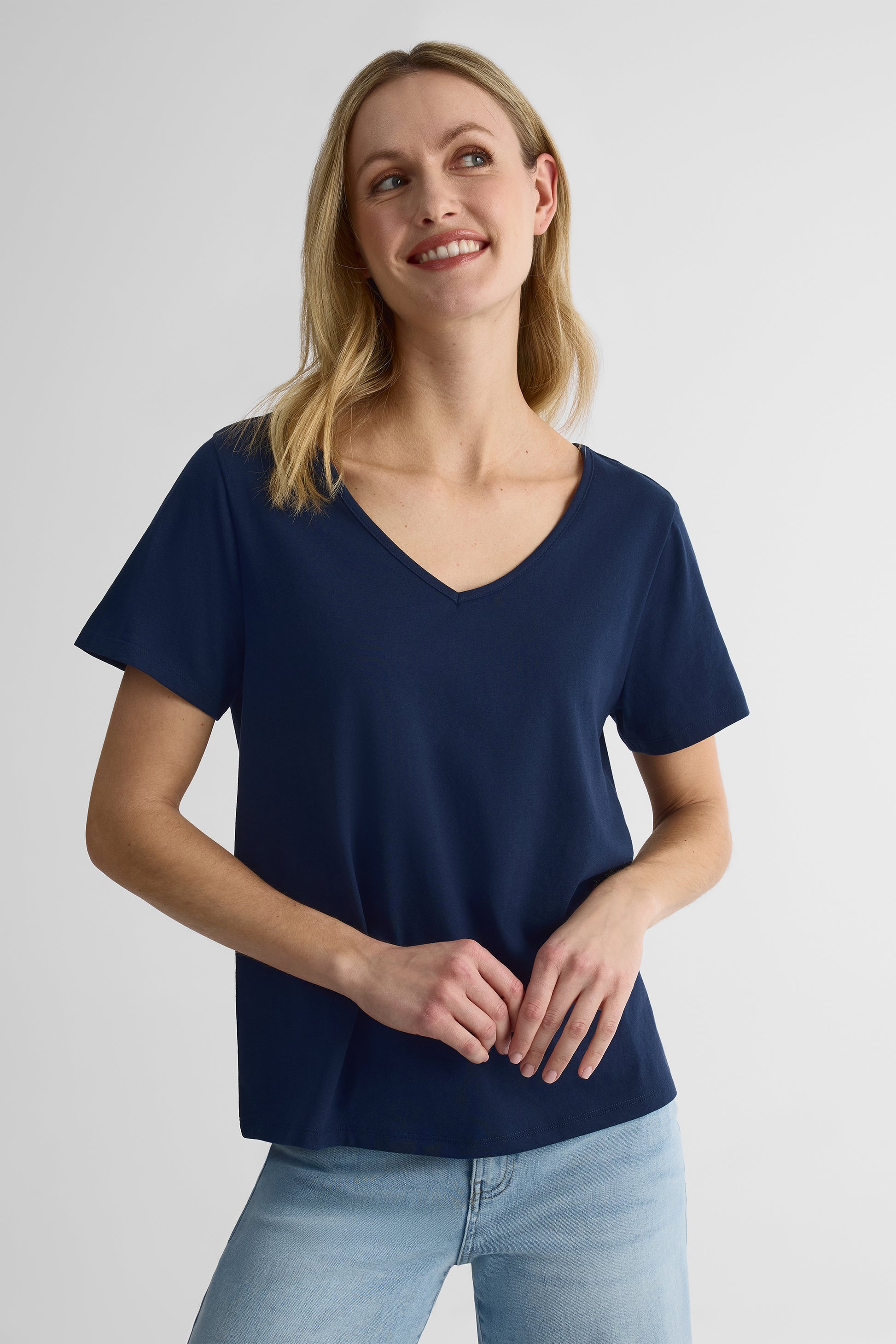 T-shirt col V léger - Femme && MARIN