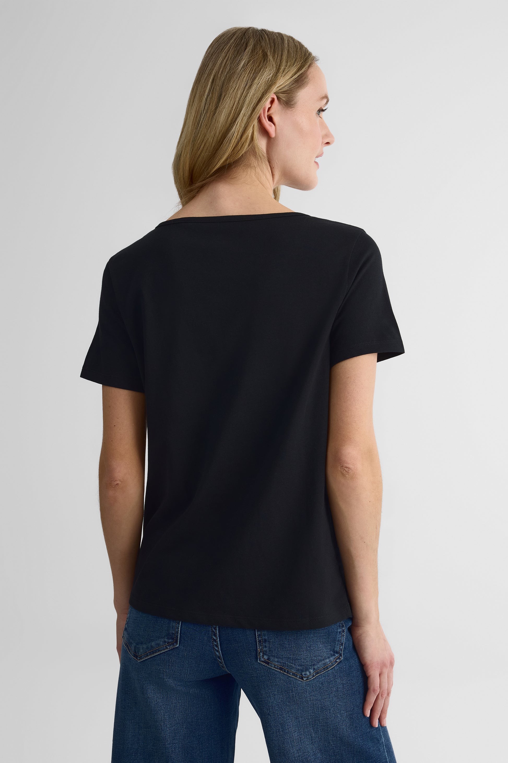 T-shirt col V léger - Femme && NOIR