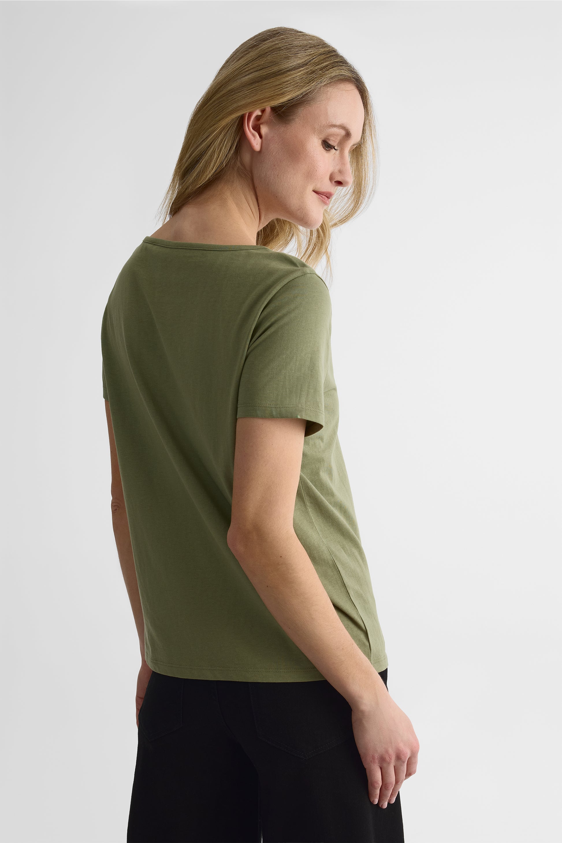 T-shirt col V léger - Femme && VERT