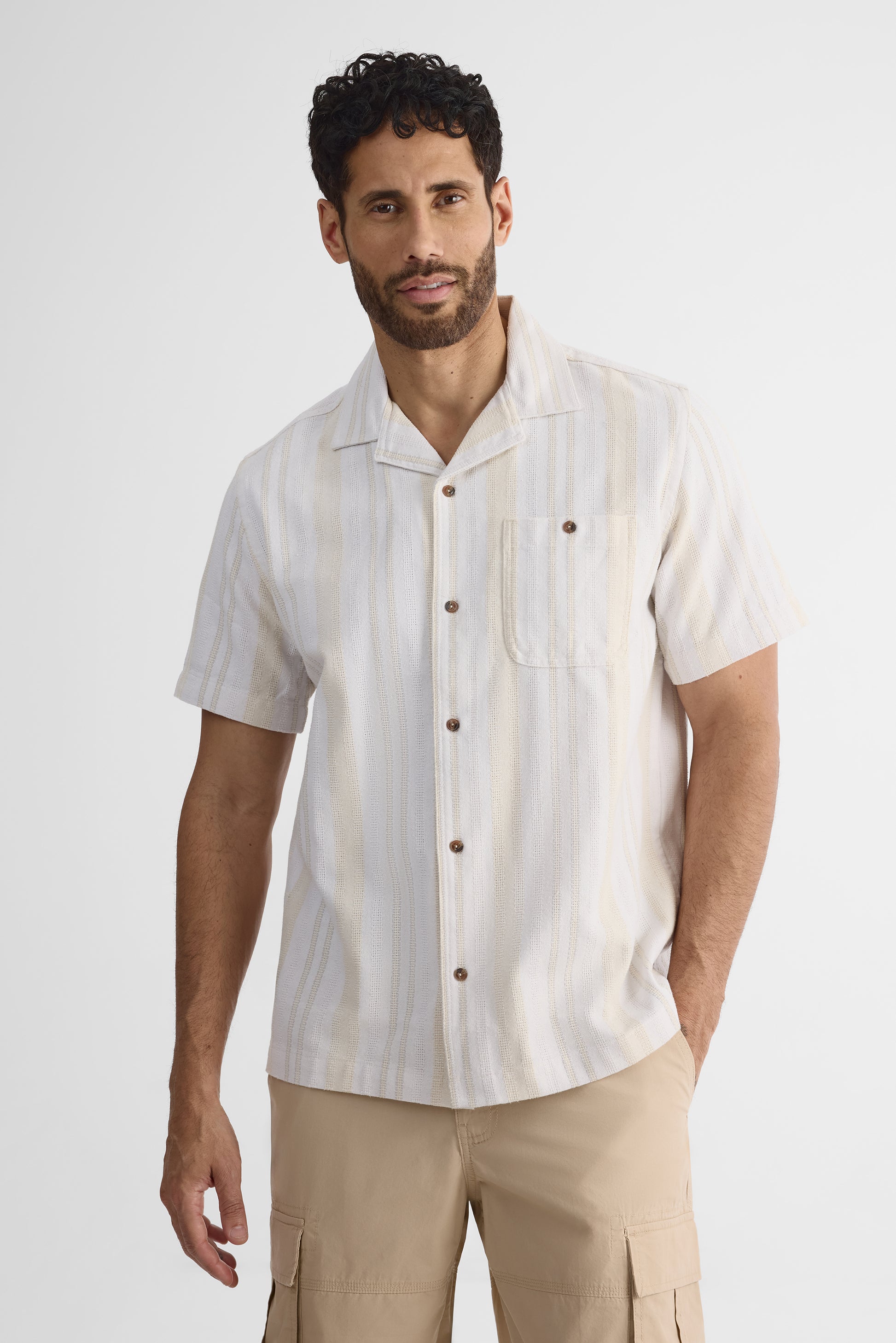 Chemise à manches courtes col Cuban - Homme && BEIGE/MULTI