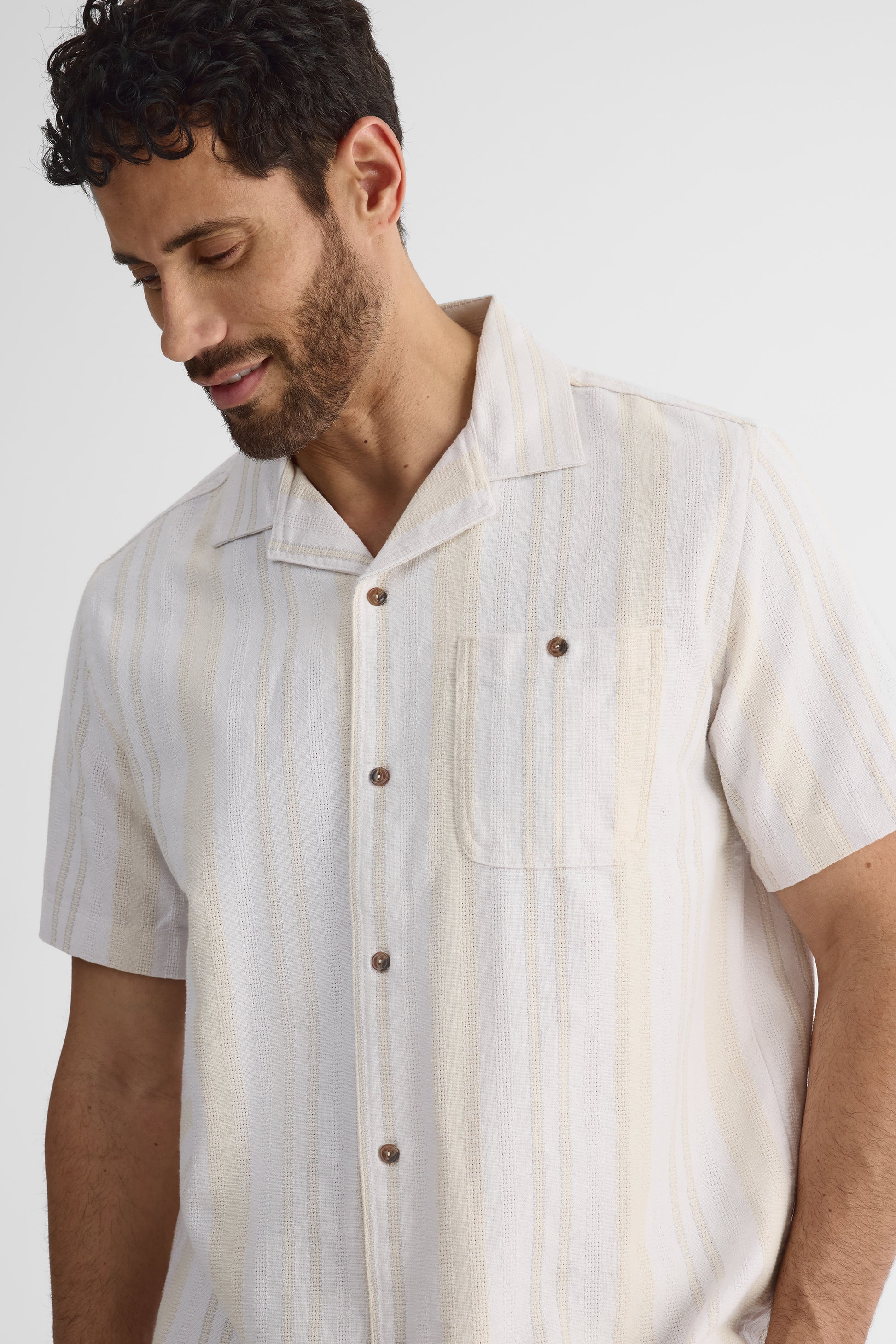 Chemise à manches courtes col Cuban - Homme && BEIGE/MULTI