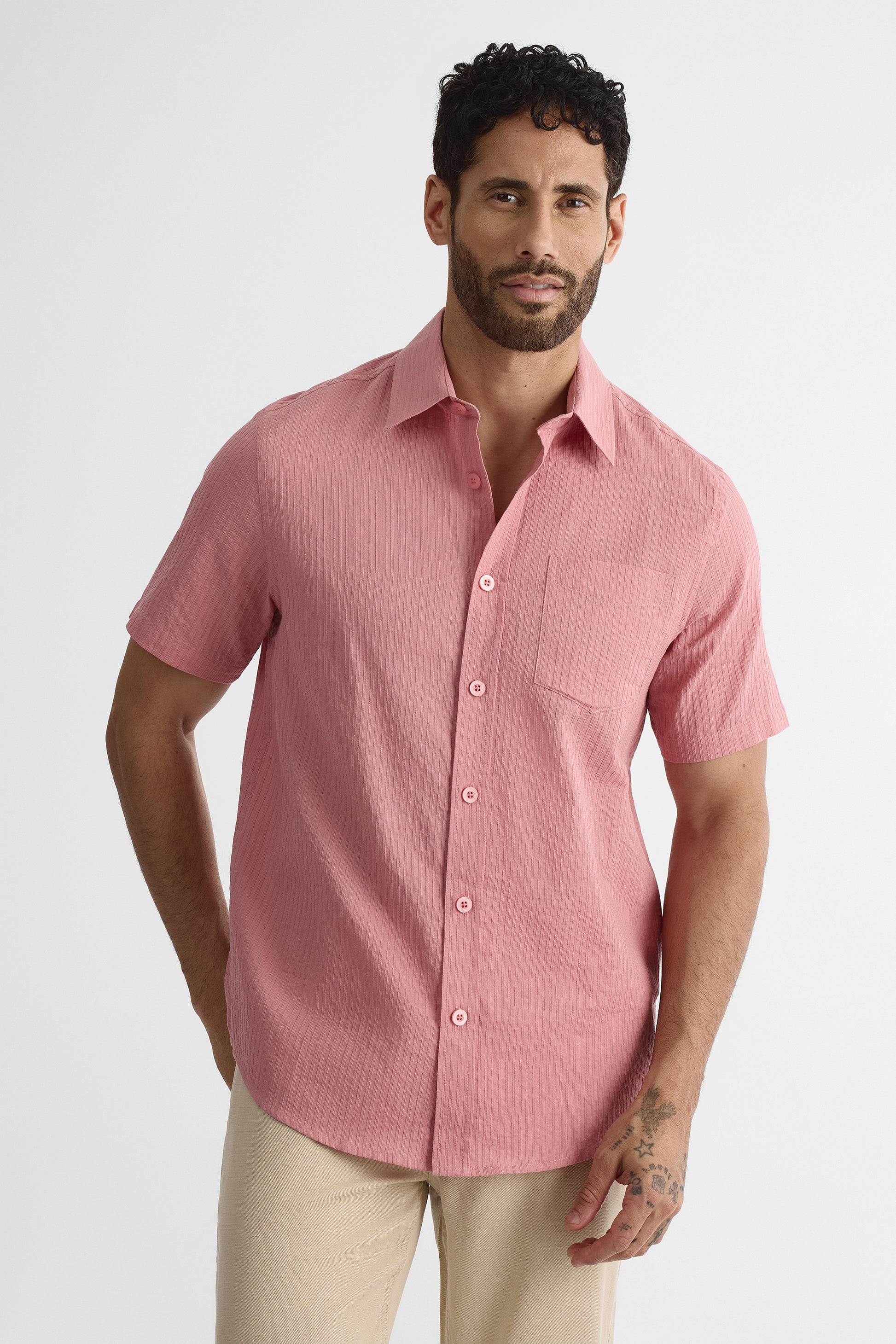 Chemise à manches courtes jacquard - Homme && ROSE