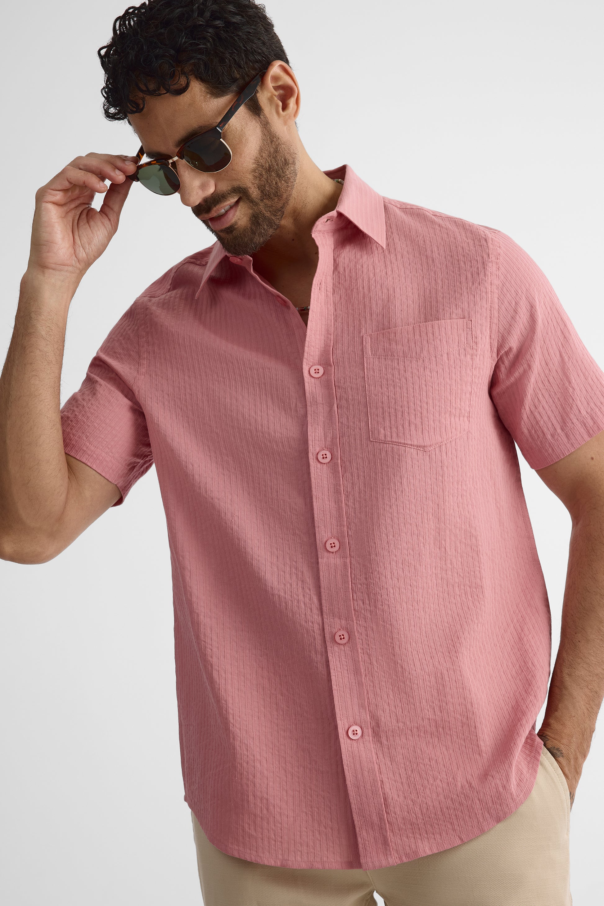 Chemise à manches courtes jacquard - Homme && ROSE