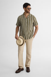 Chemise à manches courtes rayée - Homme && KAKI