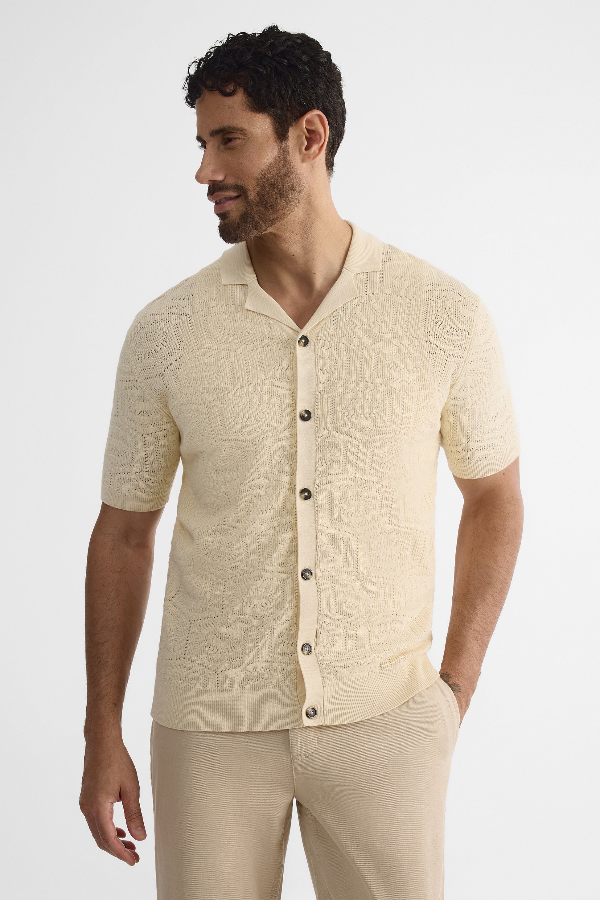 Chemise à manches courtes col Cuban - Homme && BEIGE