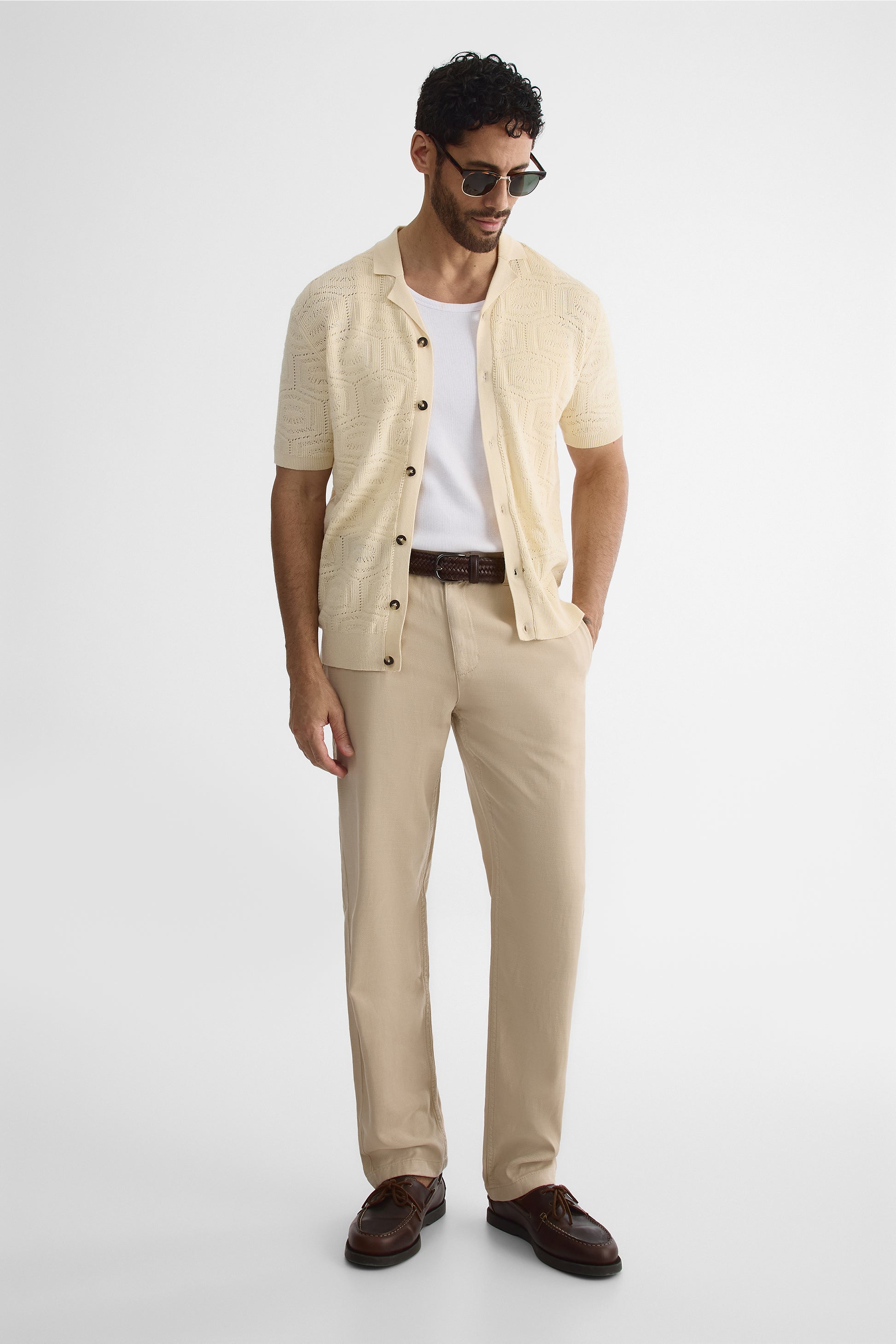 Chemise à manches courtes col Cuban - Homme && BEIGE