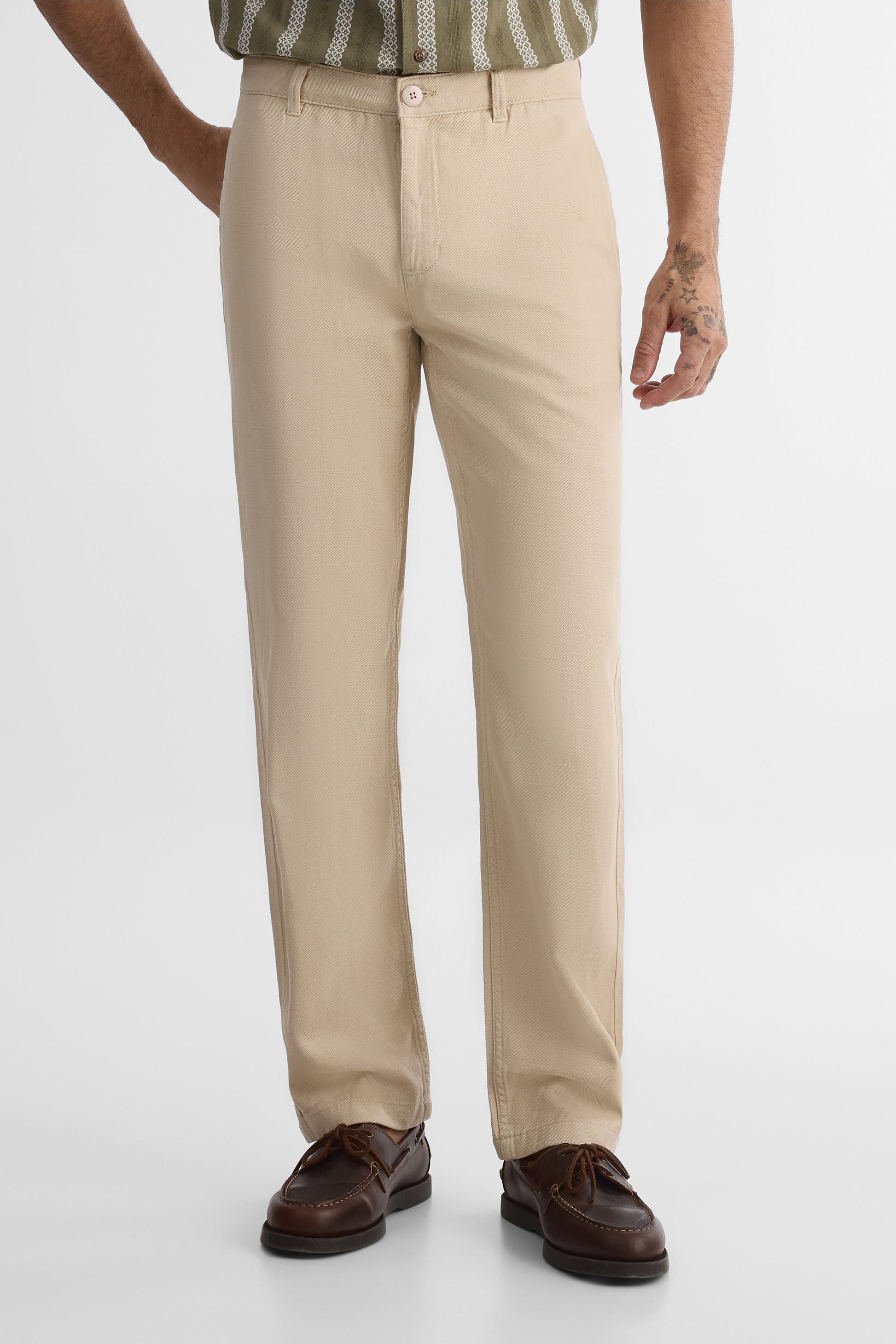Pantalon coupe régulière en lyocell - Homme && BEIGE