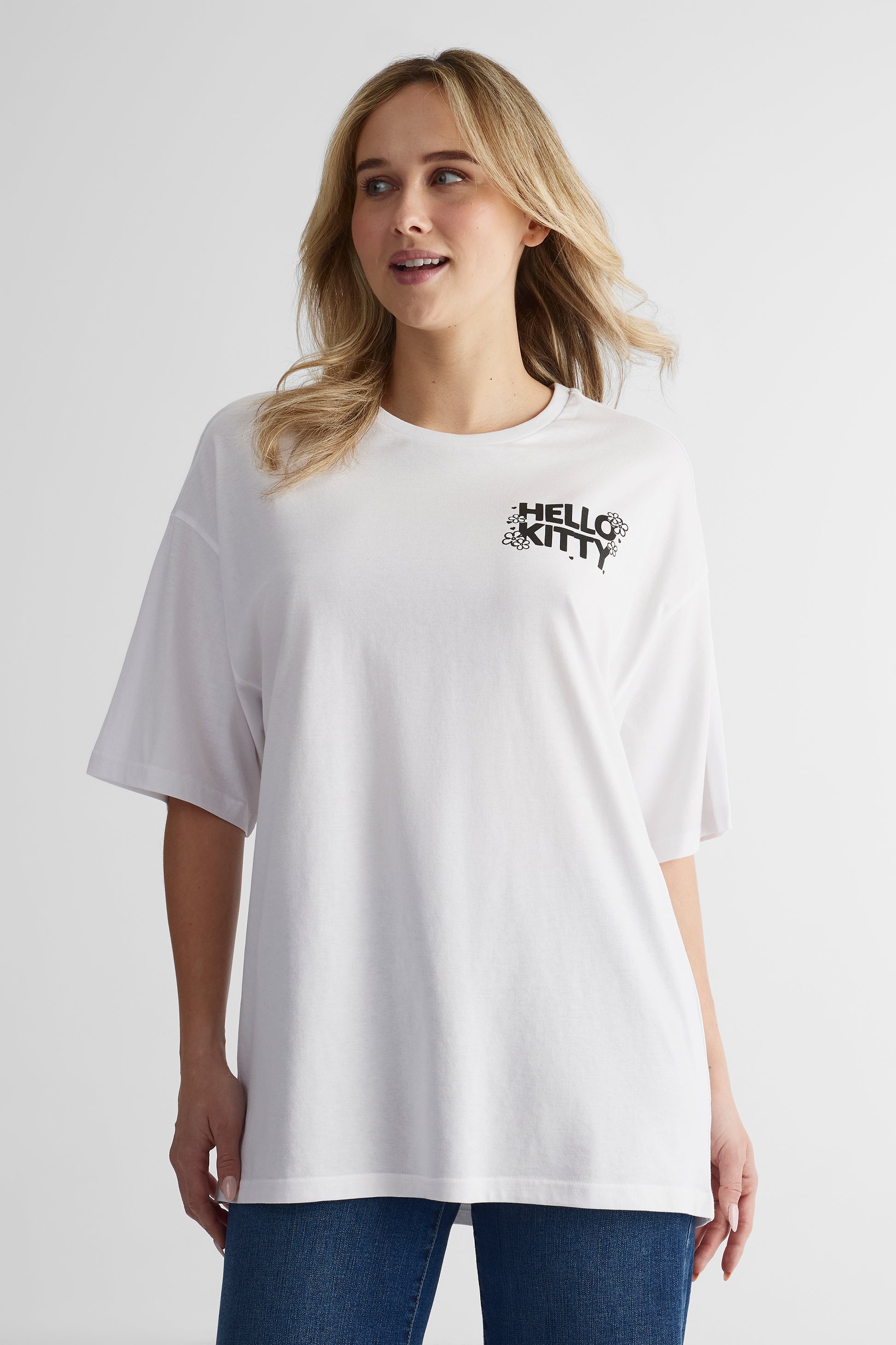 Chandail oversize à col rond - Jeune femme && BLANC