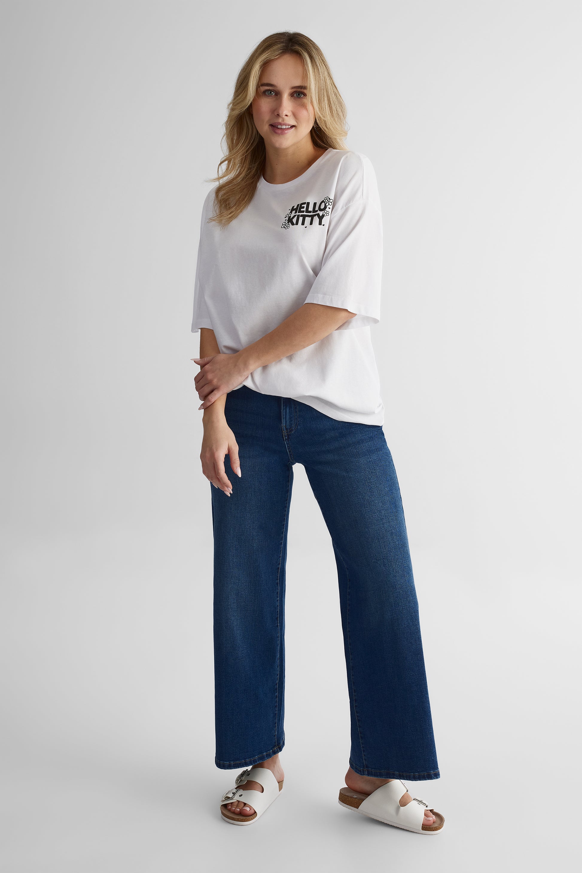 Chandail oversize à col rond - Jeune femme && BLANC