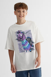 T-shirt Fortnite graphique recto-verso - Ado garçon && BLANC CASSÉ