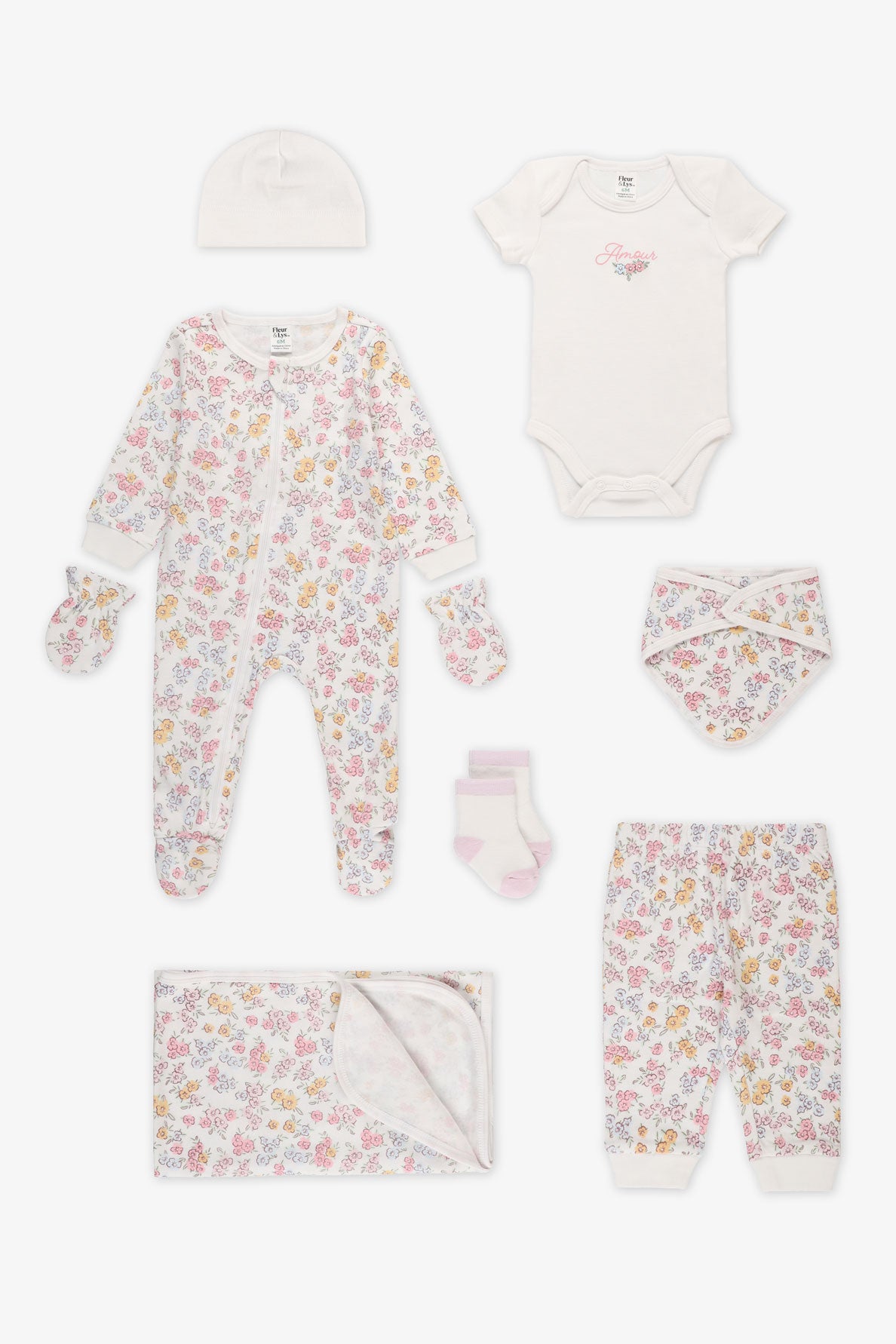 Coffret cadeau layette 8 morceaux bonnet - Bébé fille && BLANC