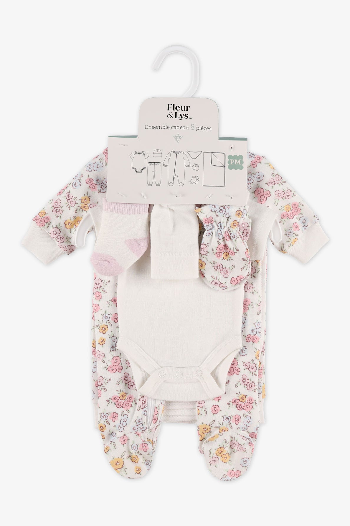 Coffret cadeau layette 8 morceaux bonnet - Bébé fille && BLANC