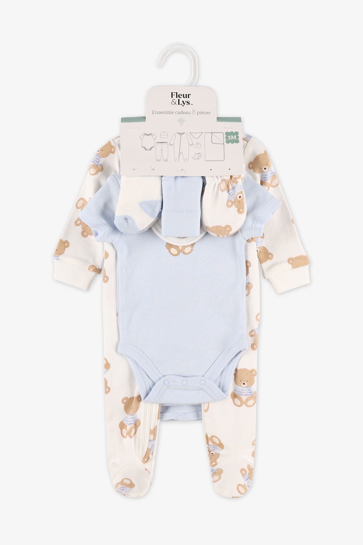 Coffret 8 morceaux avec mitaines douces - Bébé garçon && BLEU