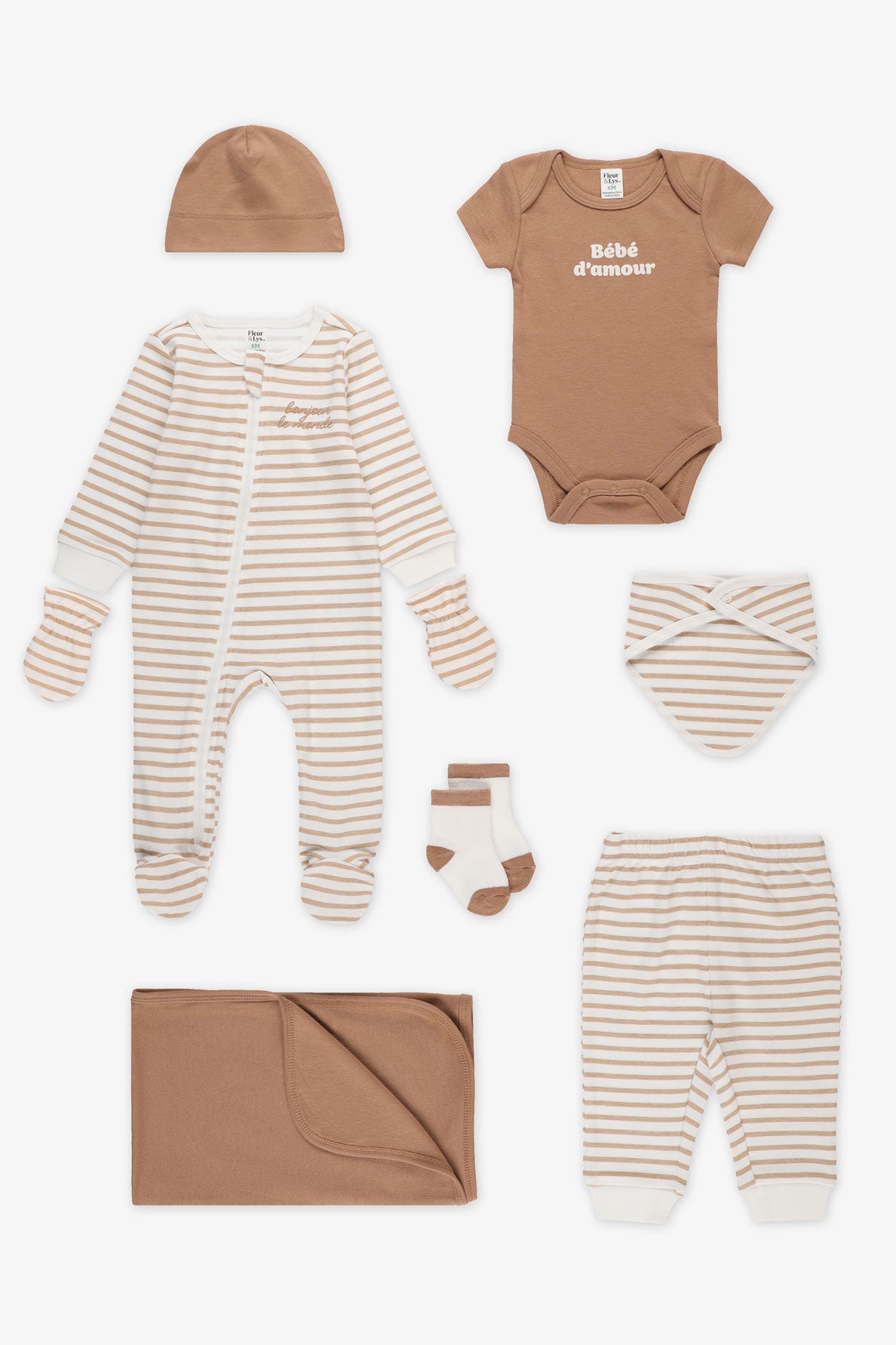 Coffret unisexe 8 morceaux avec mitaines - Bébé && BRUN