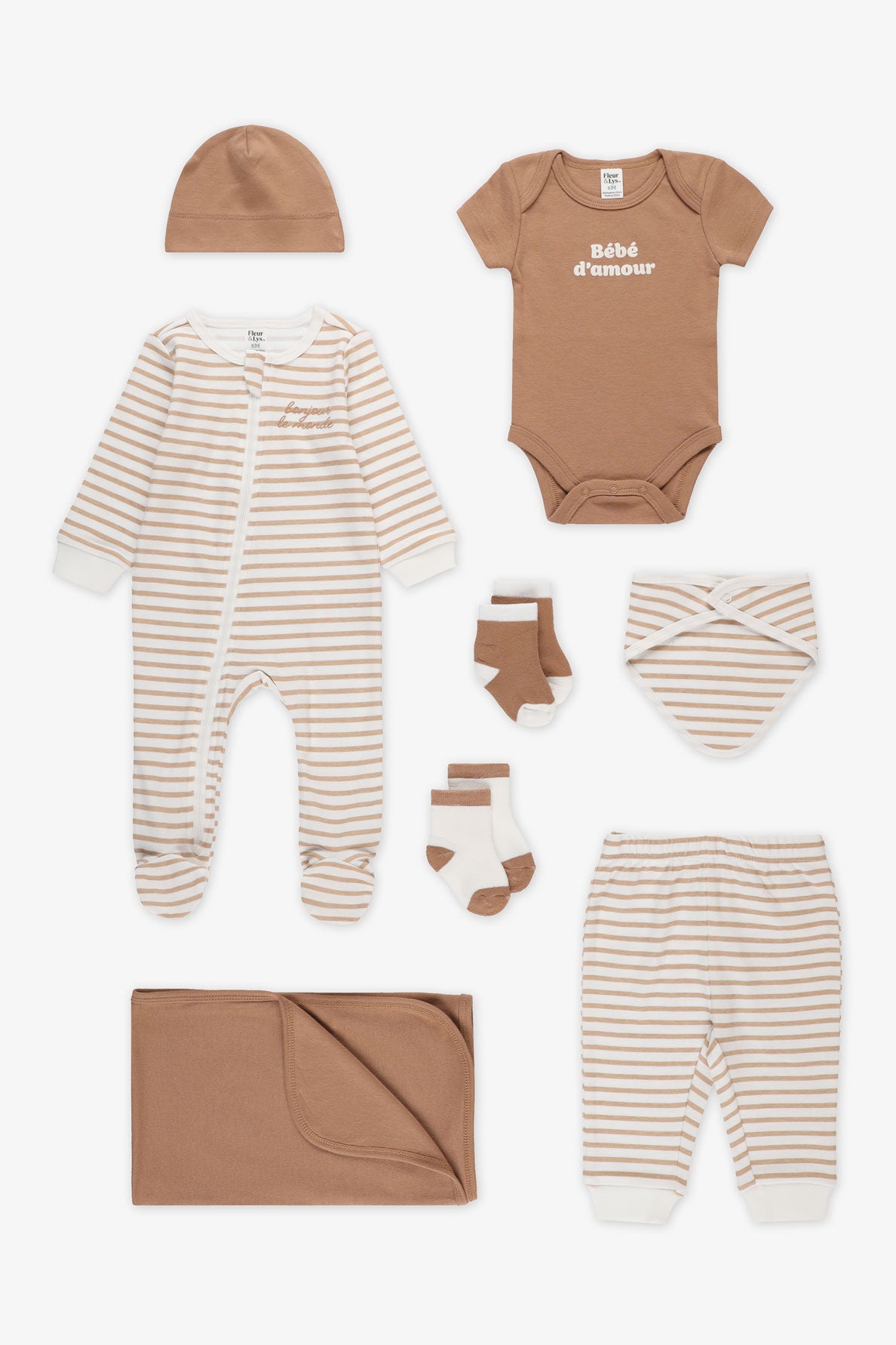 Coffret cadeau unisexe 8 morceaux avec bas - Bébé && BRUN