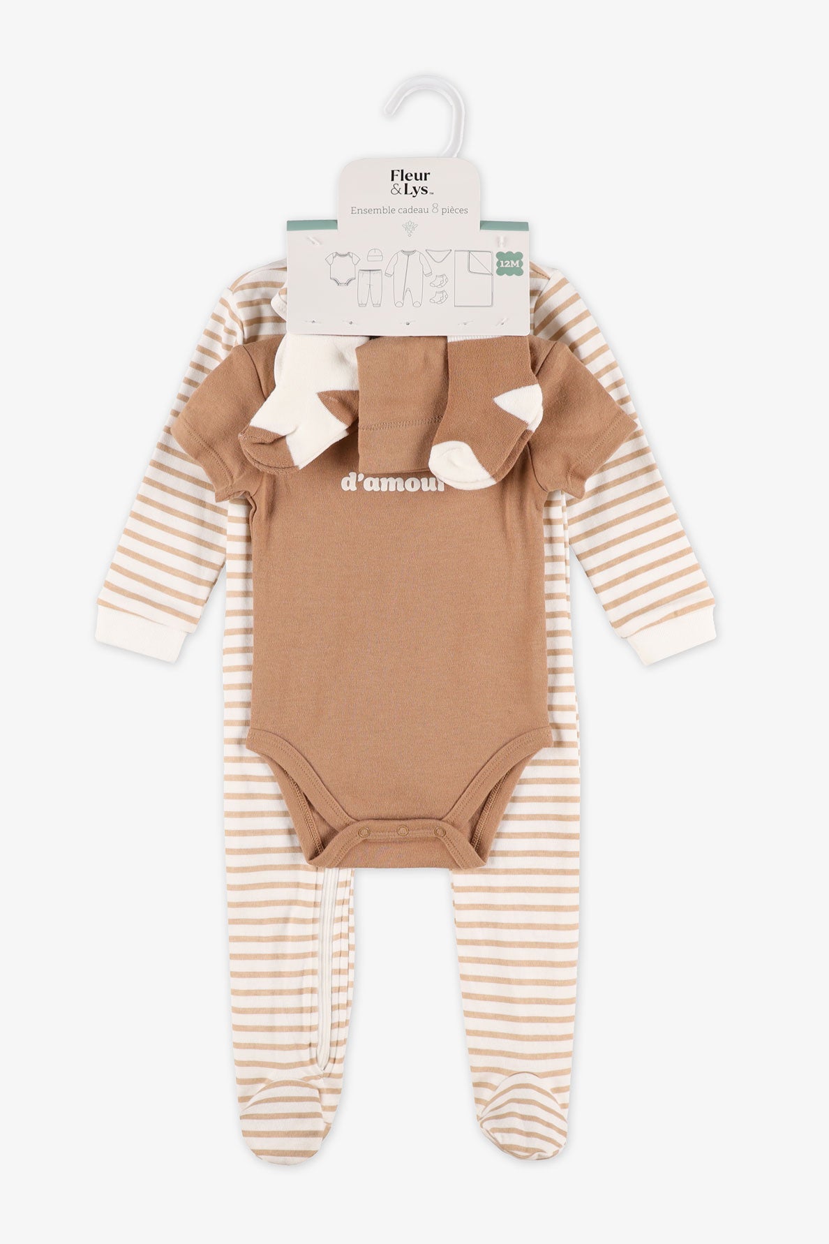 Coffret cadeau unisexe 8 morceaux avec bas - Bébé && BRUN