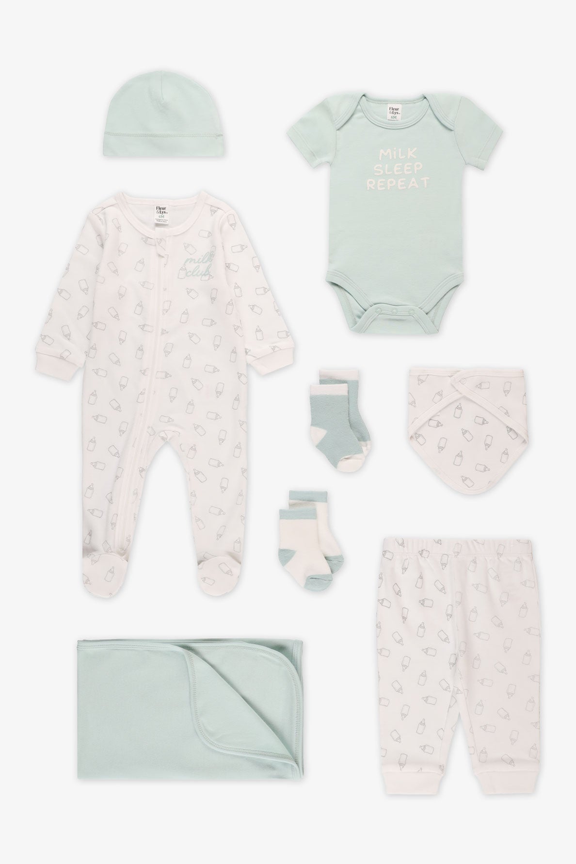 Ensemble cadeau neutre 8 morceaux baby shower - Bébé && AQUA