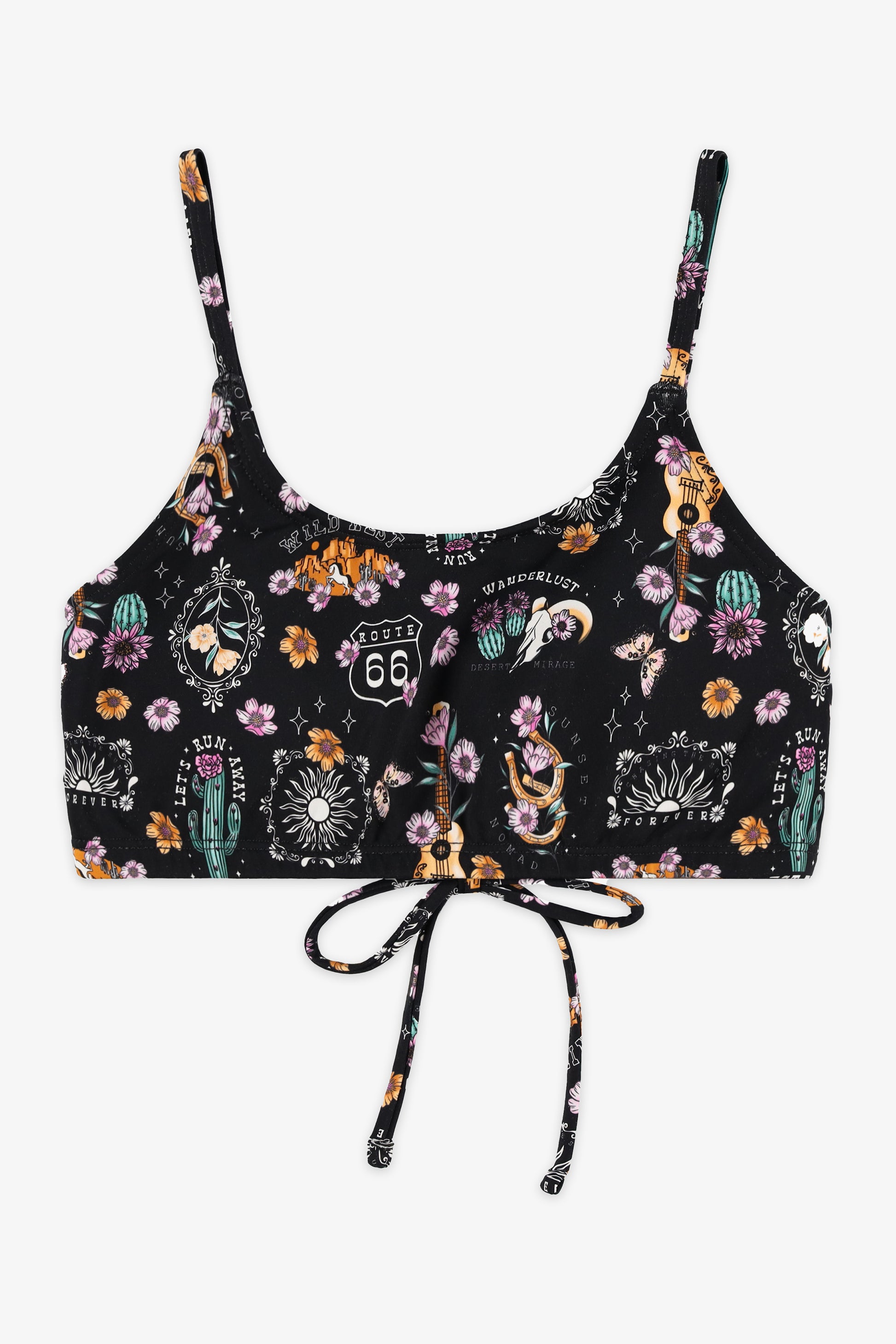 Haut de maillot mixte à lacet - Ado fille && NOIR/MULTI