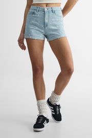 Short en denim taille haute - Femme && DENIM PALE