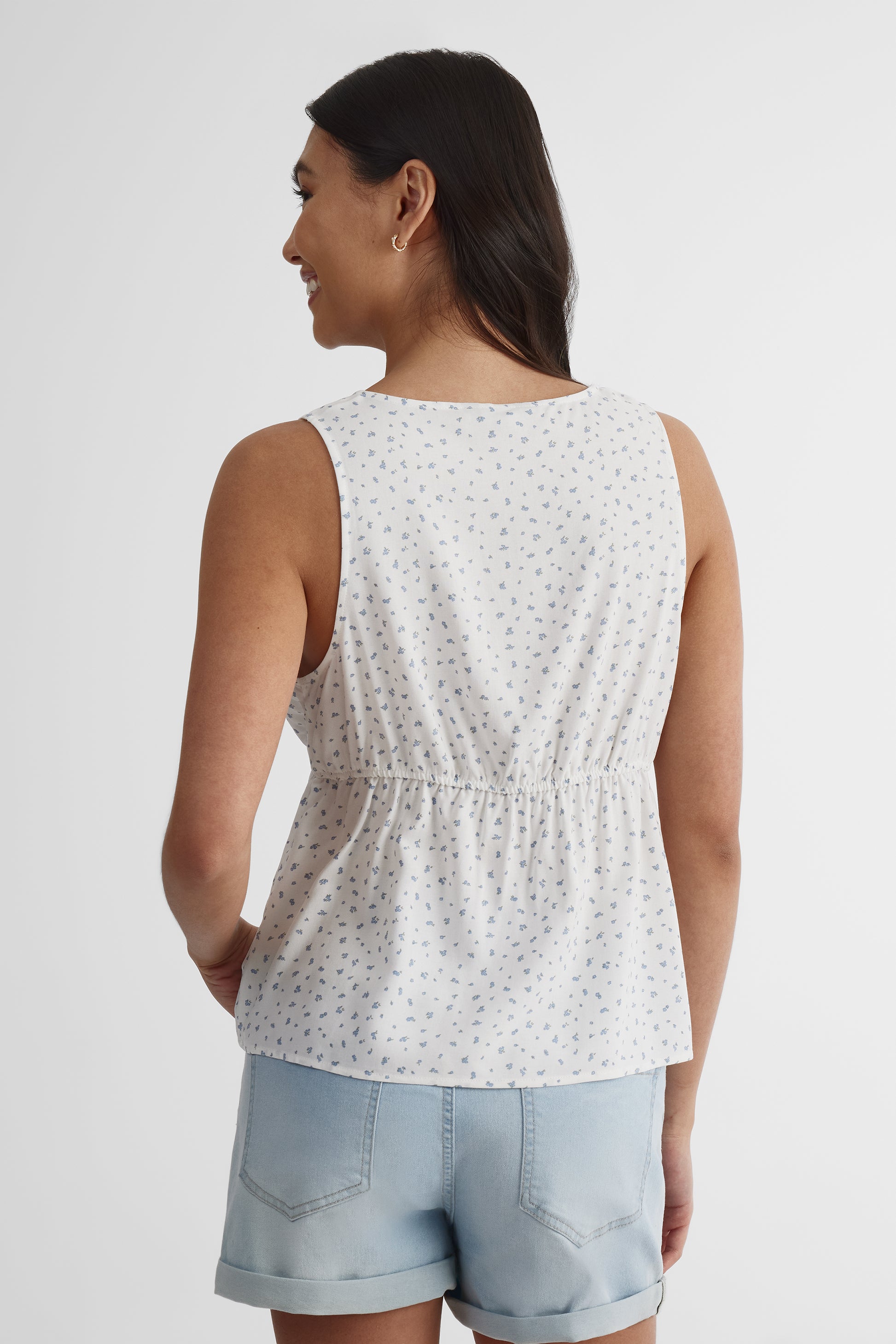 Blouse à manches courtes col V - Femme && BLANC CASSÉ/MULTI