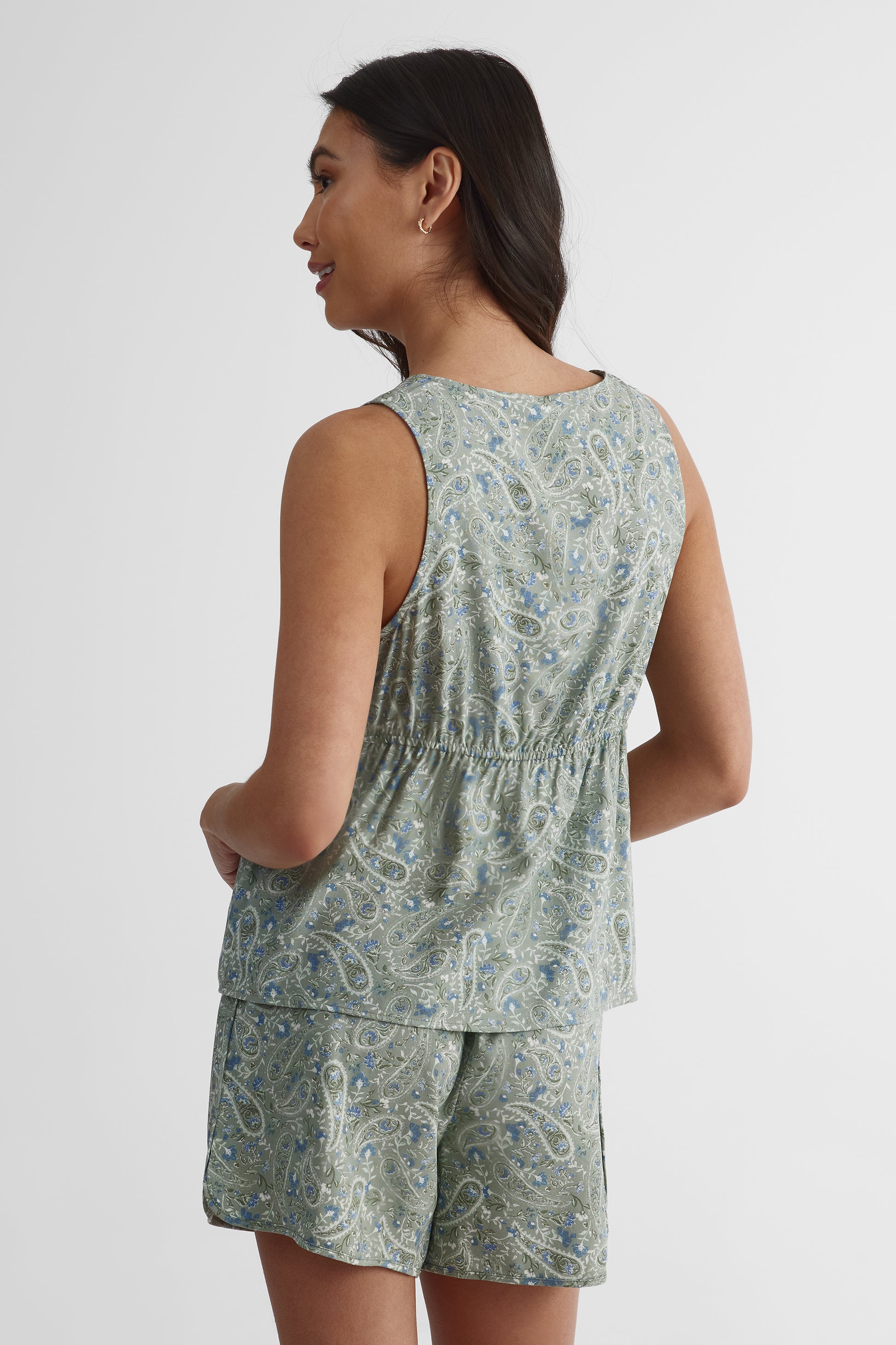 Blouse à manches courtes col V - Femme && VERT/MULTI