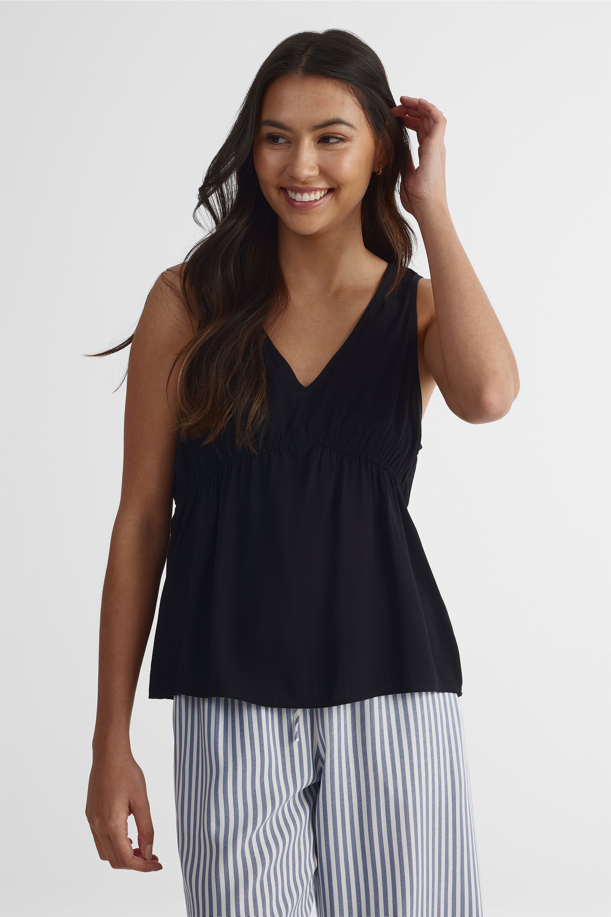 Blouse col V en viscose - Femme && NOIR