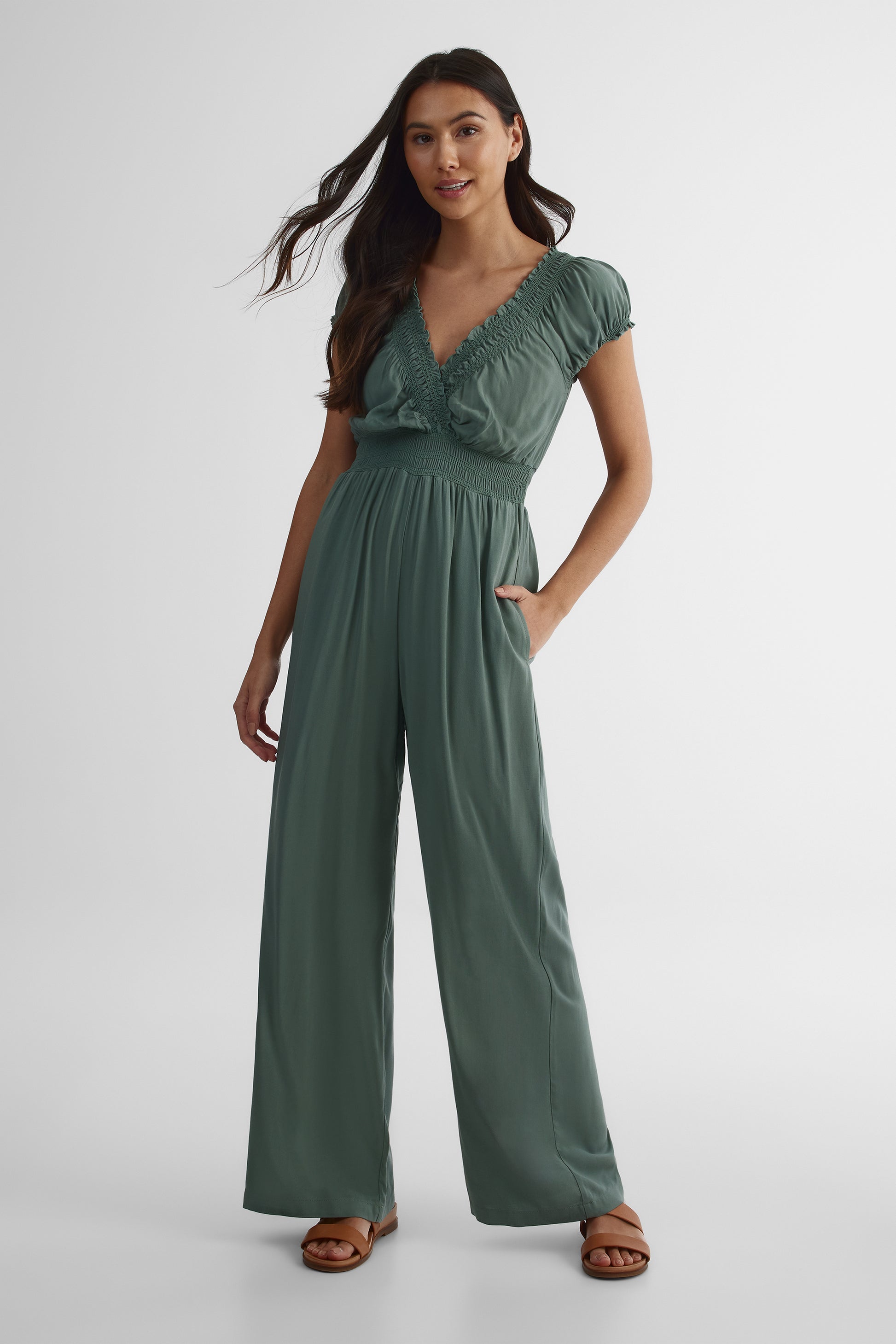 Robe d'été col V - Femme && KAKI