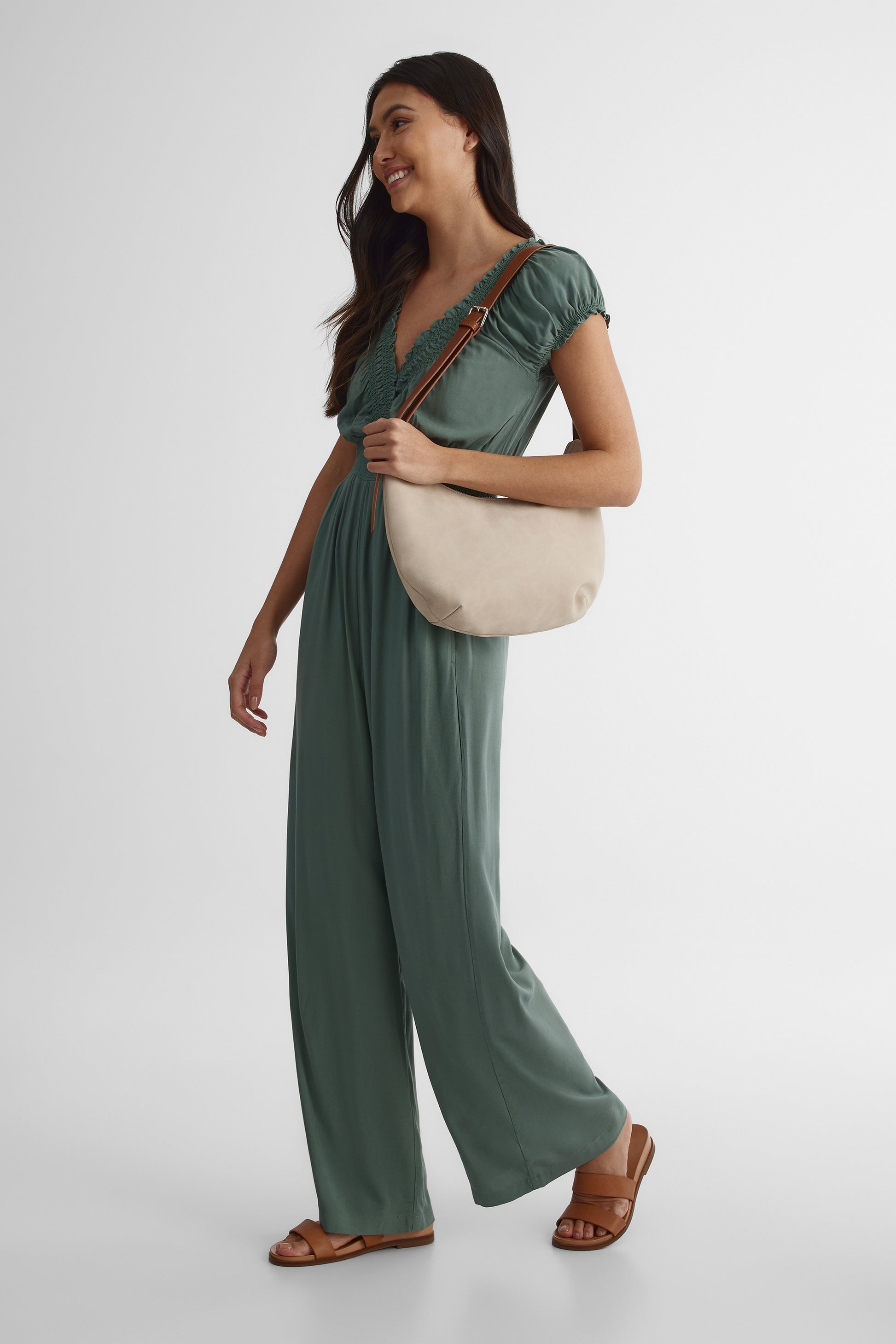 Robe d'été col V - Femme && KAKI