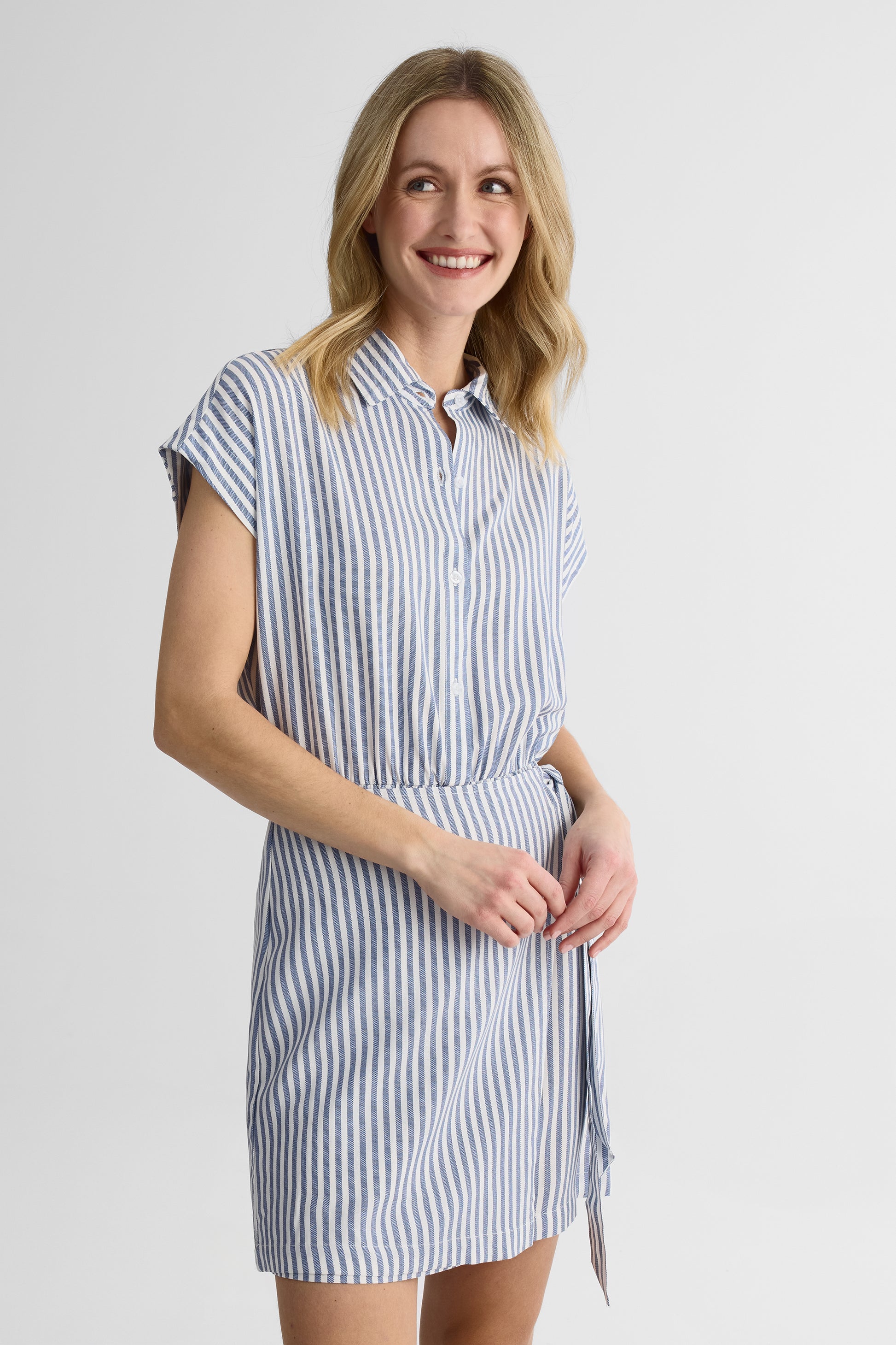 Robe chemisier à manches courtes - Femme && RAYURE