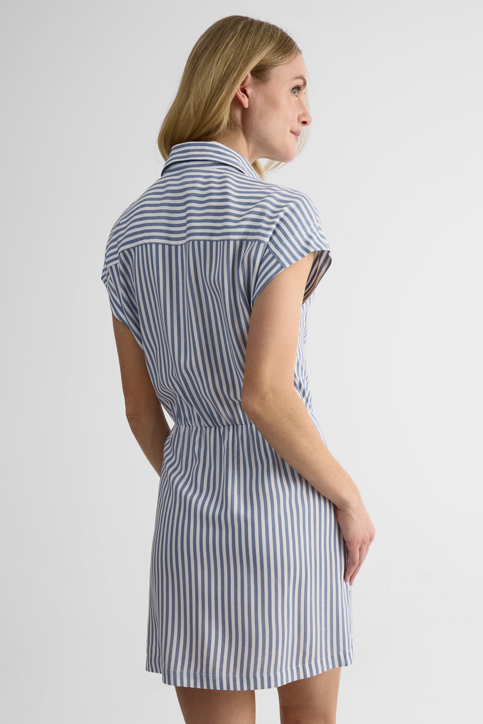 Robe chemisier à manches courtes - Femme && RAYURE