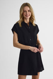 Robe chemisier à manches courtes - Femme && NOIR