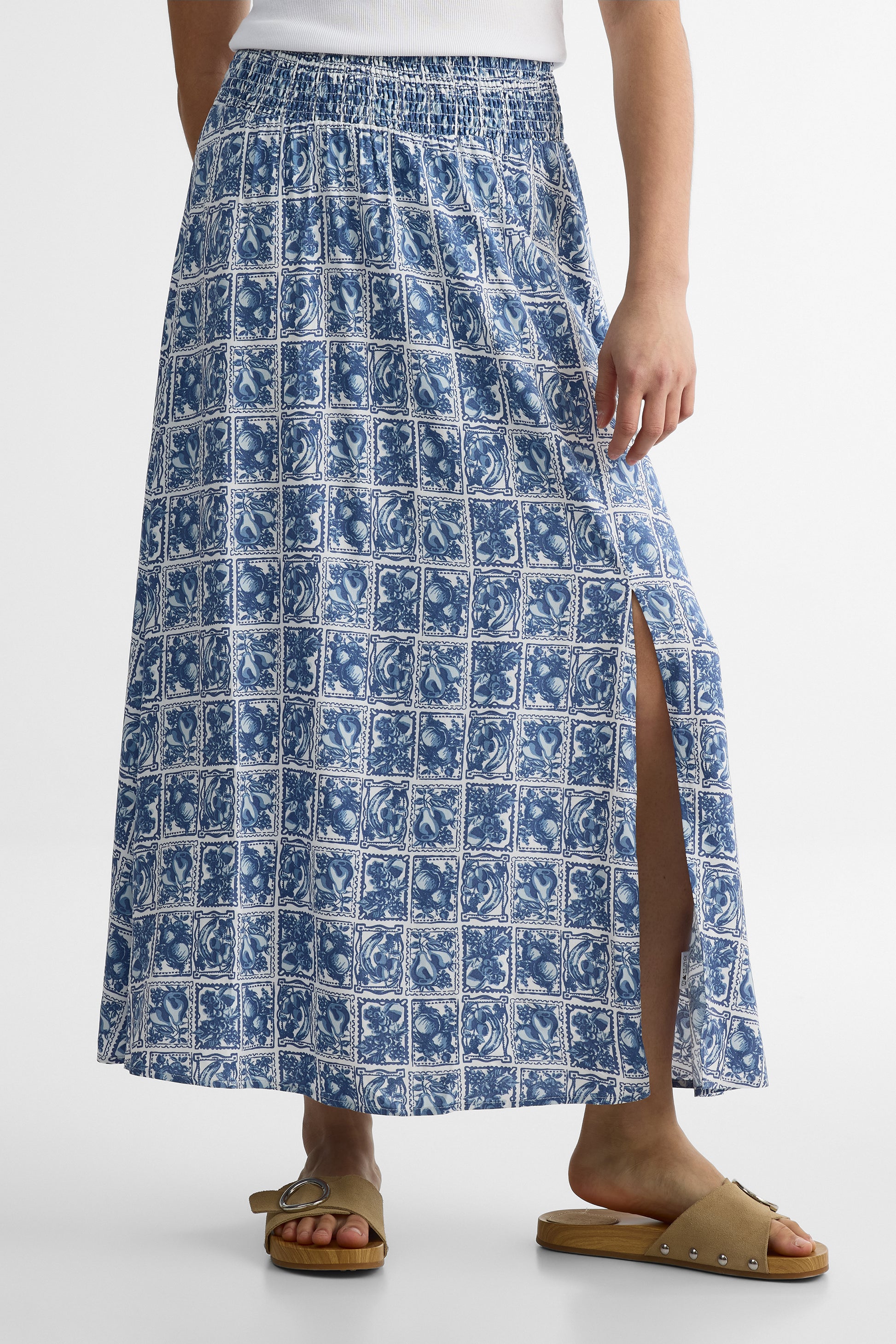 Jupe Maki taille smockée - Femme && BLEU MULTI