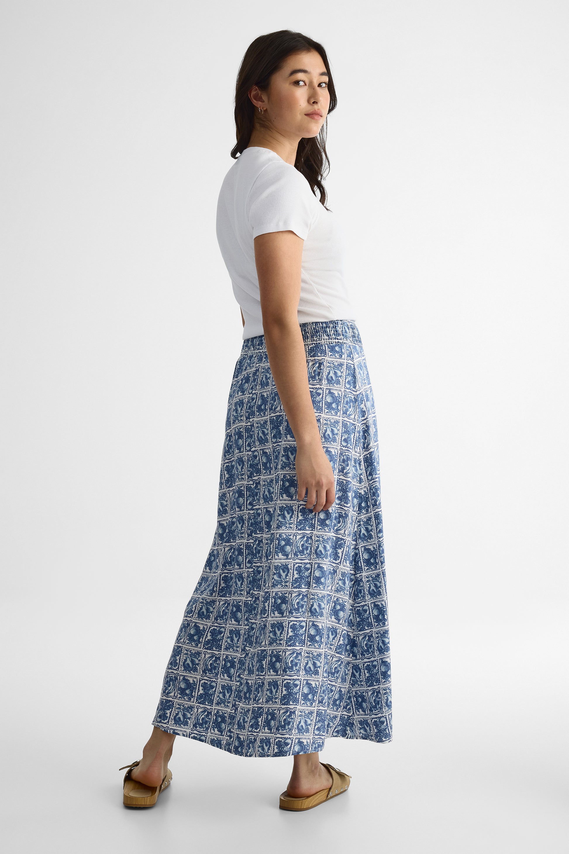 Jupe Maki taille smockée - Femme && BLEU MULTI