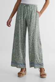 Pantalon pull-on élastique à cordon - Femme && VERT/MULTI
