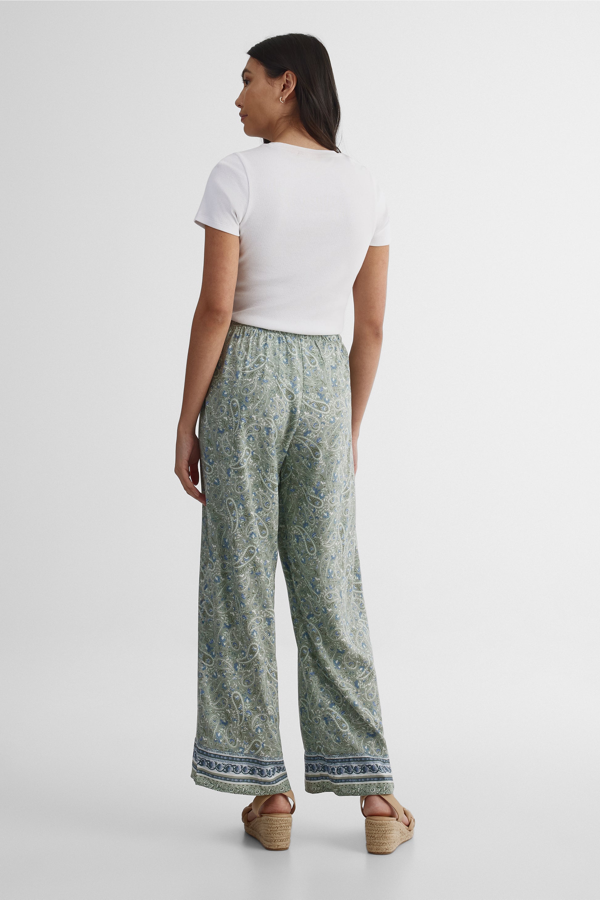 Pantalon pull-on élastique à cordon - Femme && VERT/MULTI