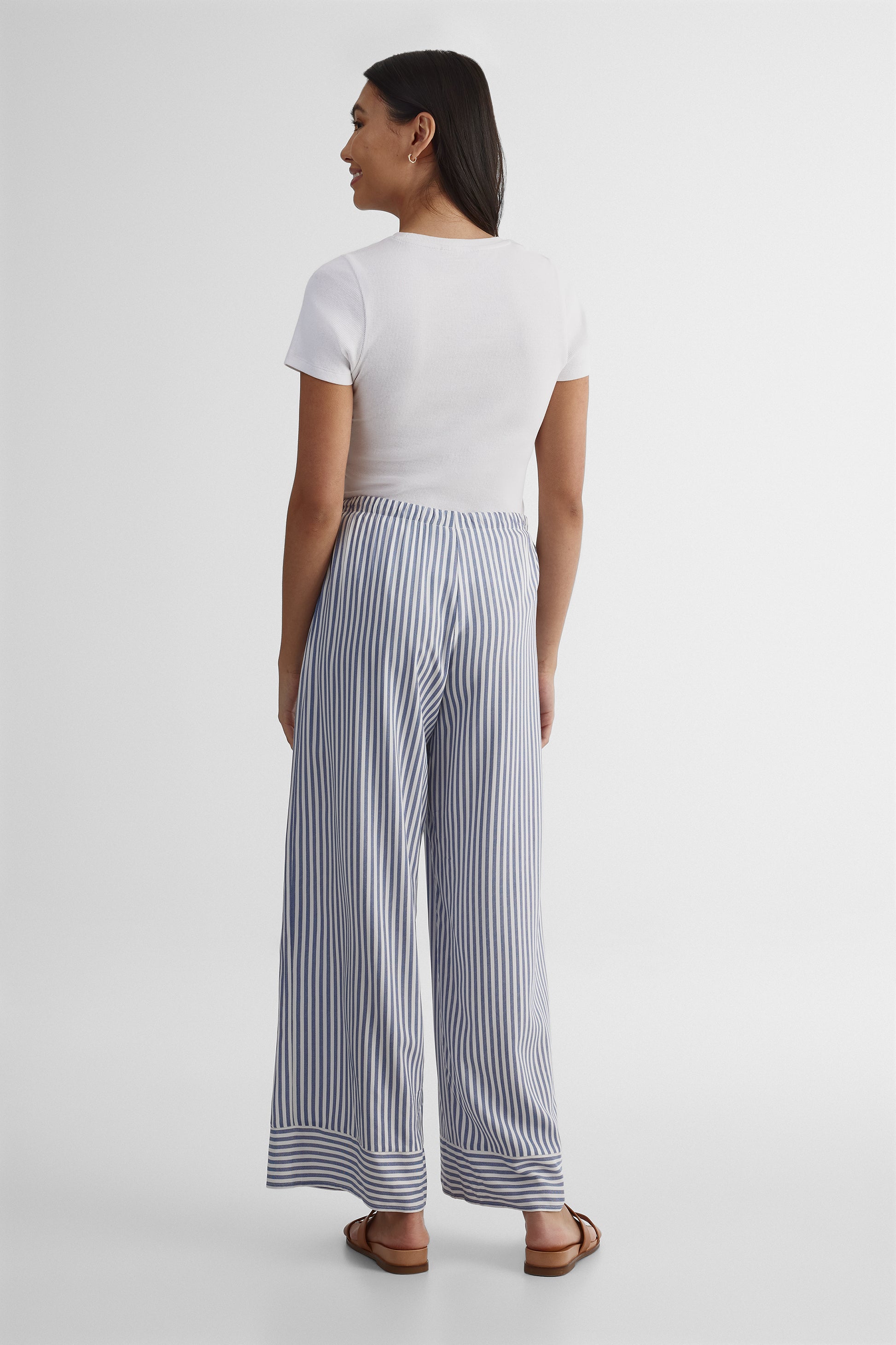 Pantalon pull-on élastique à cordon - Femme && RAYURE