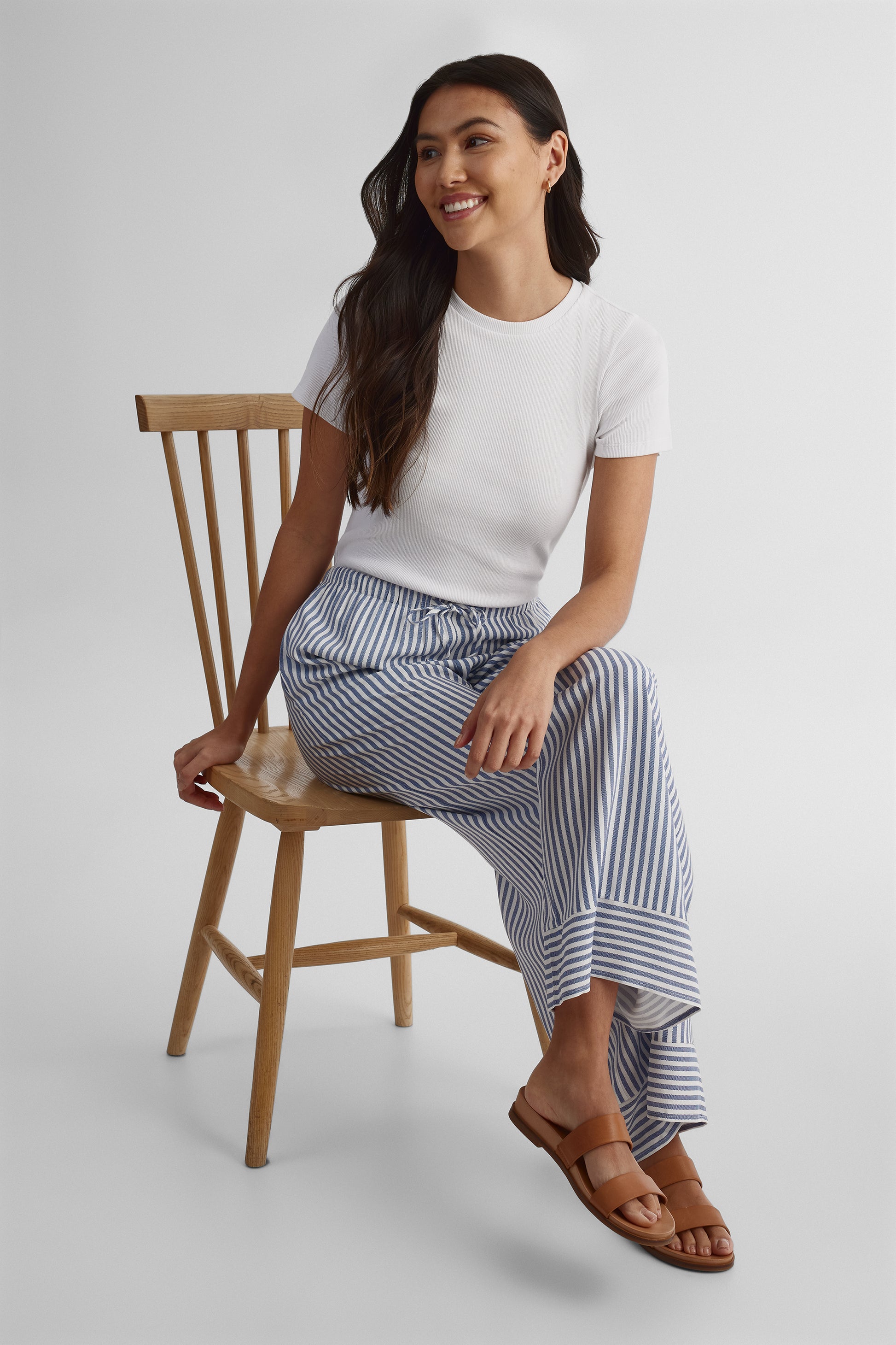 Pantalon pull-on élastique à cordon - Femme && RAYURE