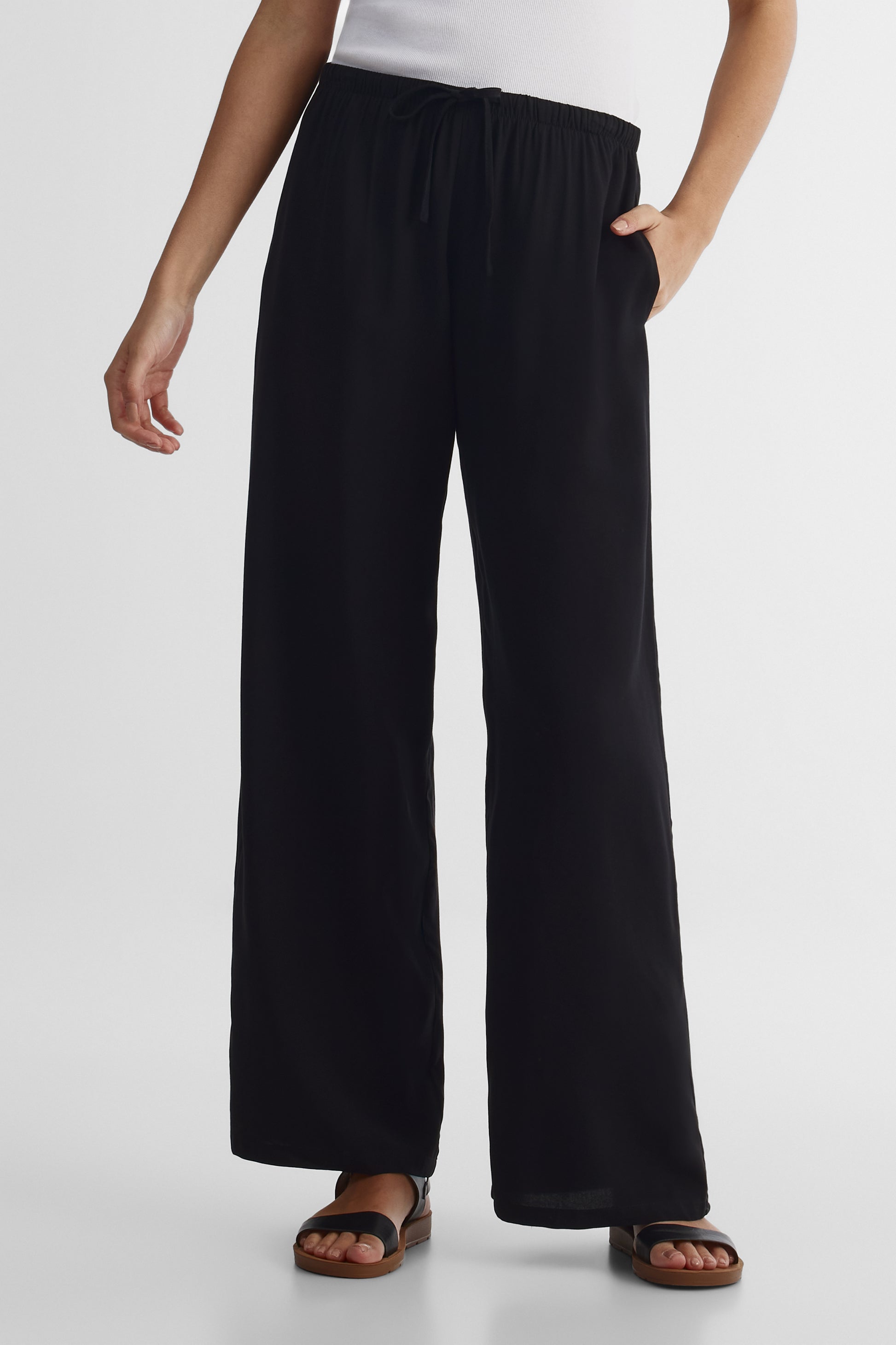 Pantalon pull-on taille élastique - Femme && NOIR