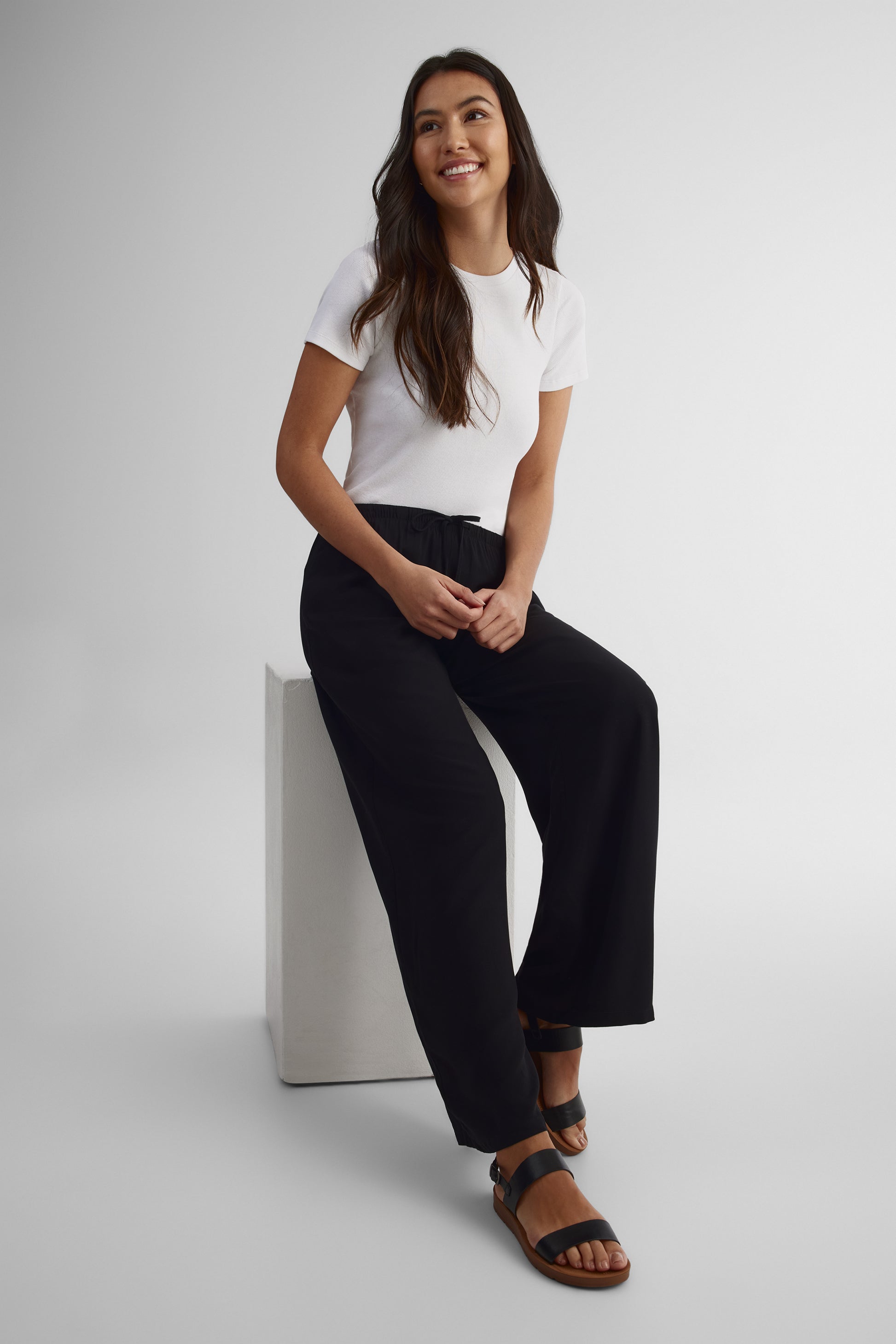 Pantalon pull-on taille élastique - Femme && NOIR