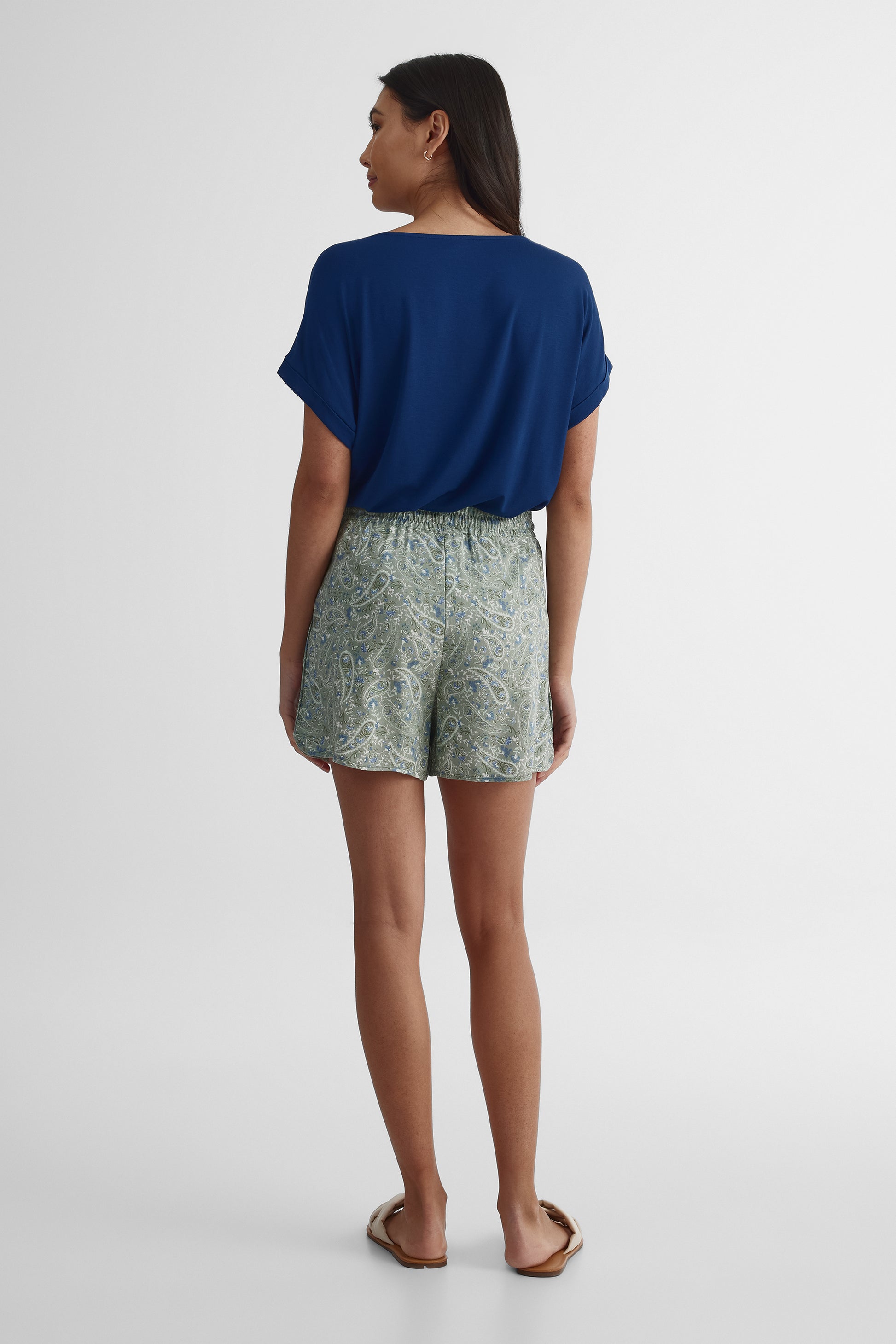 Short pull-on taille élastique - Femme && VERT/MULTI