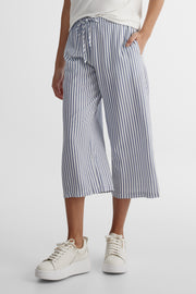 Pantalon capri élastique à cordon - Femme && RAYURE