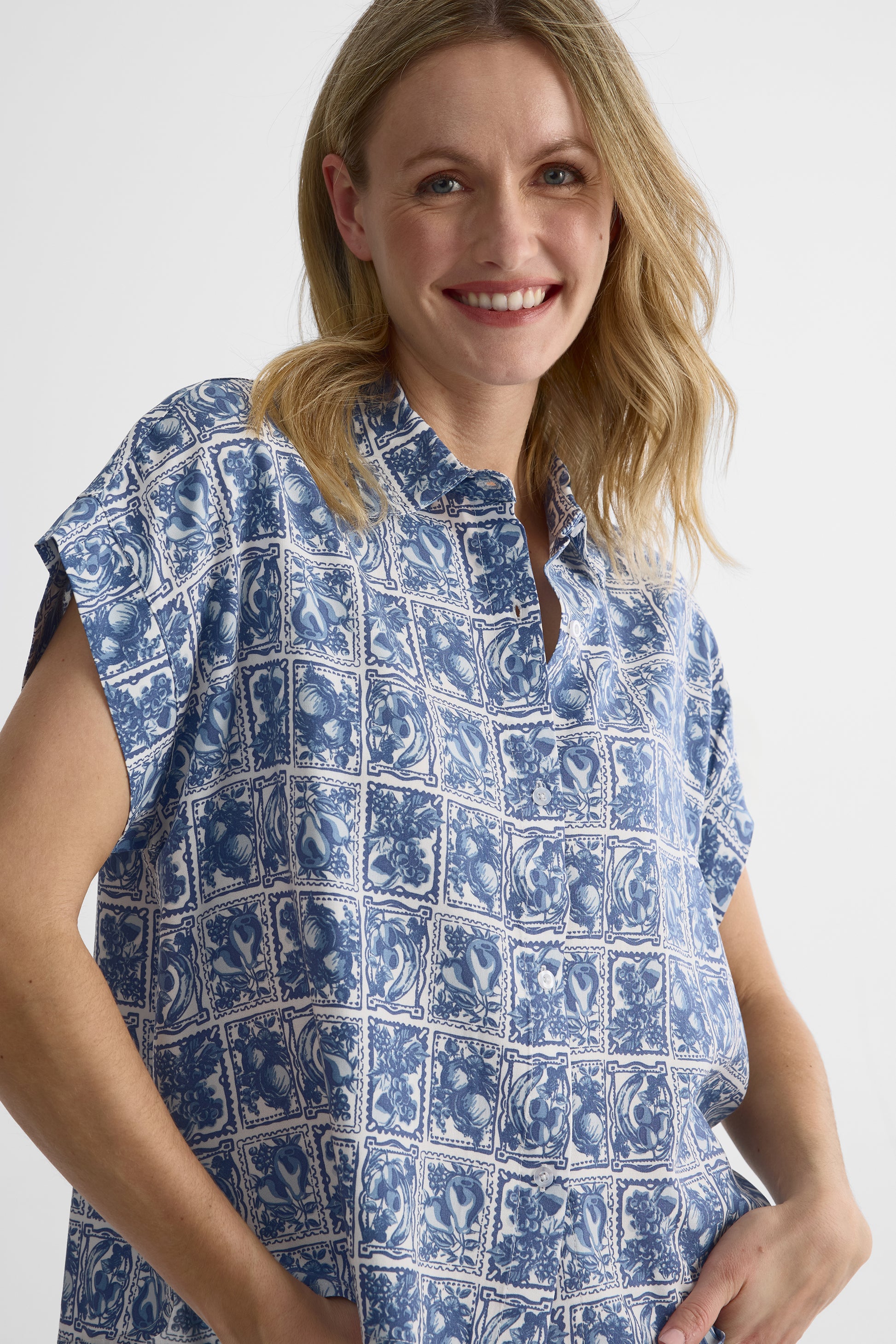 Chemisier à manches courtes - Femme && BLEU MULTI