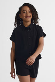 Chemisier à manches dolman courtes - Ado fille && NOIR