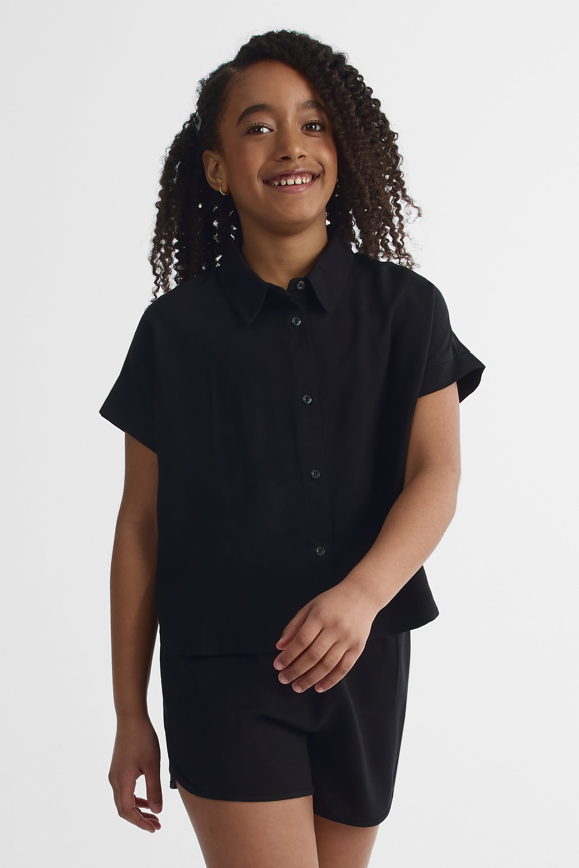 Chemisier à manches dolman courtes - Ado fille && NOIR