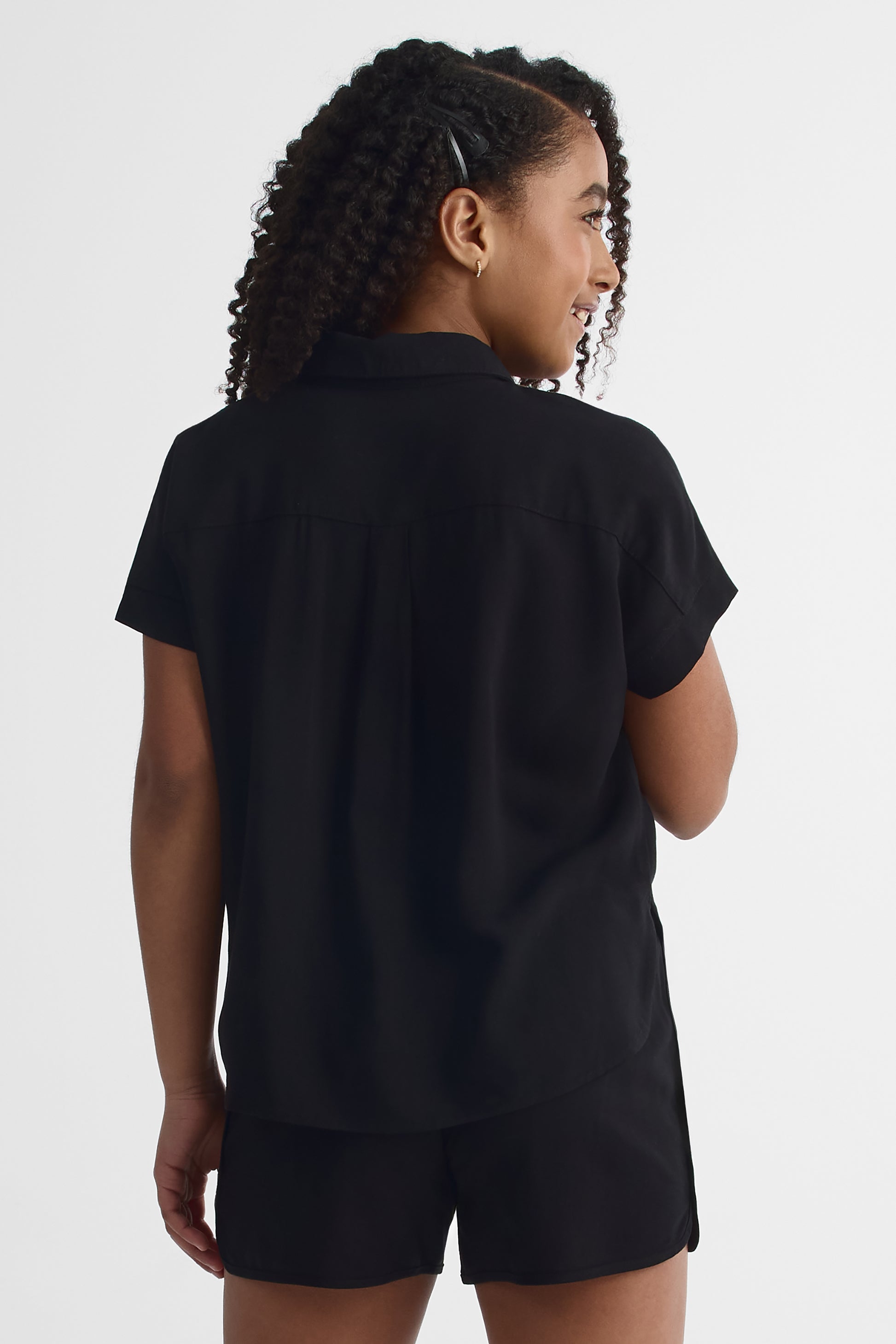 Chemisier à manches dolman courtes - Ado fille && NOIR