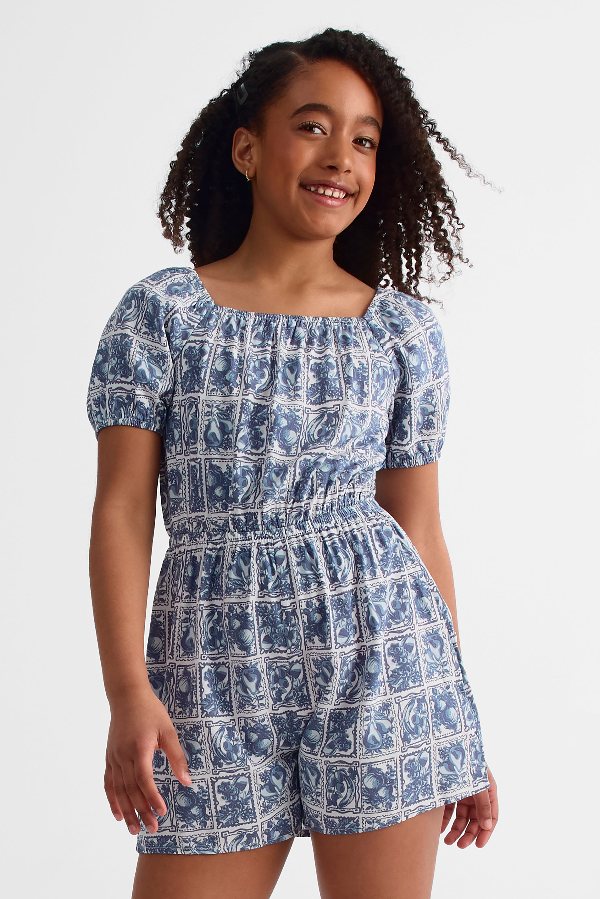 Robe à manches courtes imprimée - Ado fille && BLEU MULTI